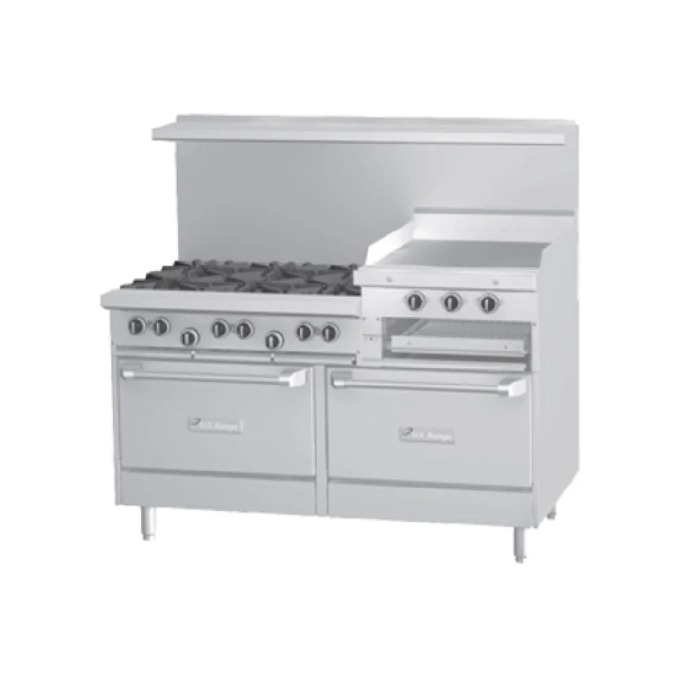 Garland U60-6R24SS_LP 60 Inch Gas Restaurant Range with 6 Burners 32000 BTU and Griddle