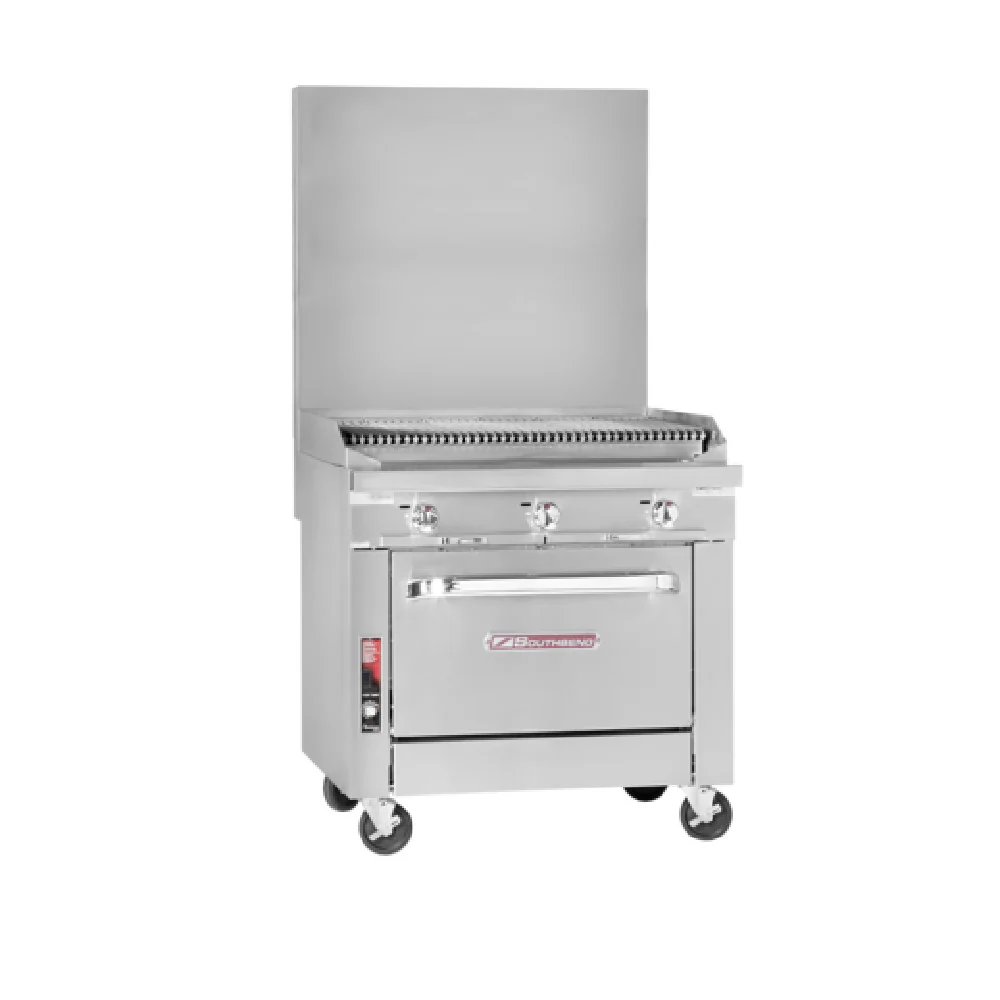 Southbend P48A-CCCC_NAT 48 Inch Gas Heavy Duty Range Charbroiler with Oven 173000 BTU Southbend P48A-CCCC_NAT 48 Inch Gas Heavy Duty Range Charbroiler with Oven 173000 BTU