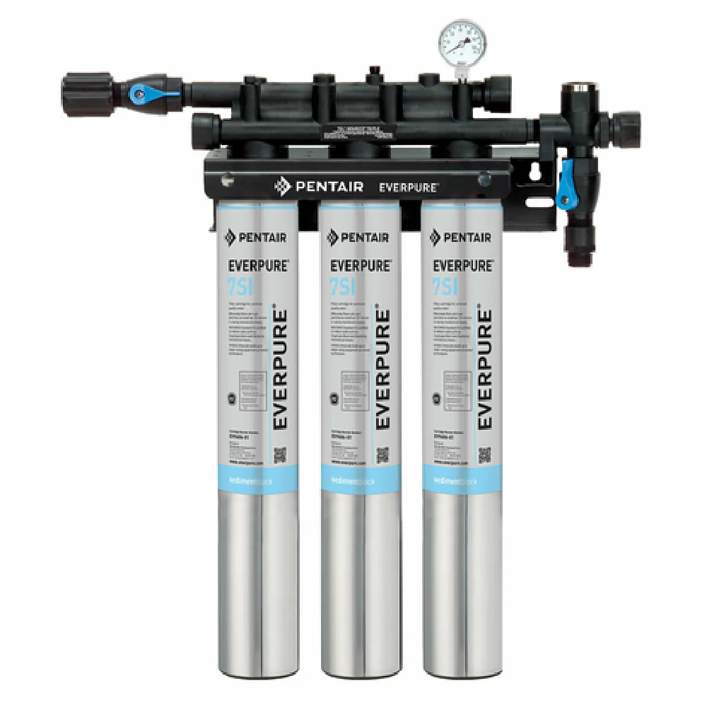 Everpure EV932474 21 Inch Water Filtration System 75,000 Gallons with Outlet Gauge Everpure EV932474 21 Inch Water Filtration System 75,000 Gallons with Outlet Gauge