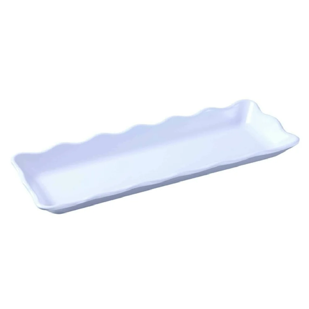Yanco DC-6013W 13-1/2 Inch White Melamine Serving Tray with Scalloped Edge