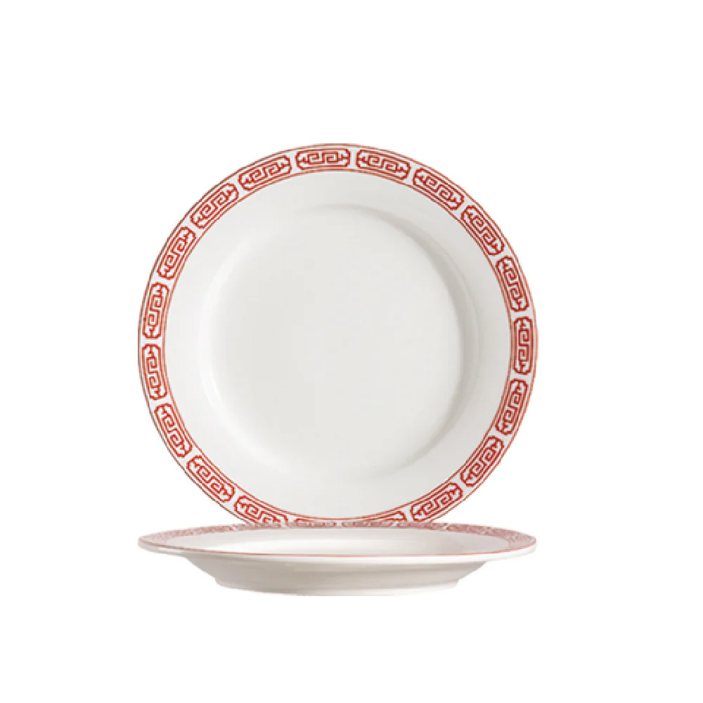 CAC China 105-7 7-1/4 Inch Diameter Round Plate Rolled Edge Porcelain Red