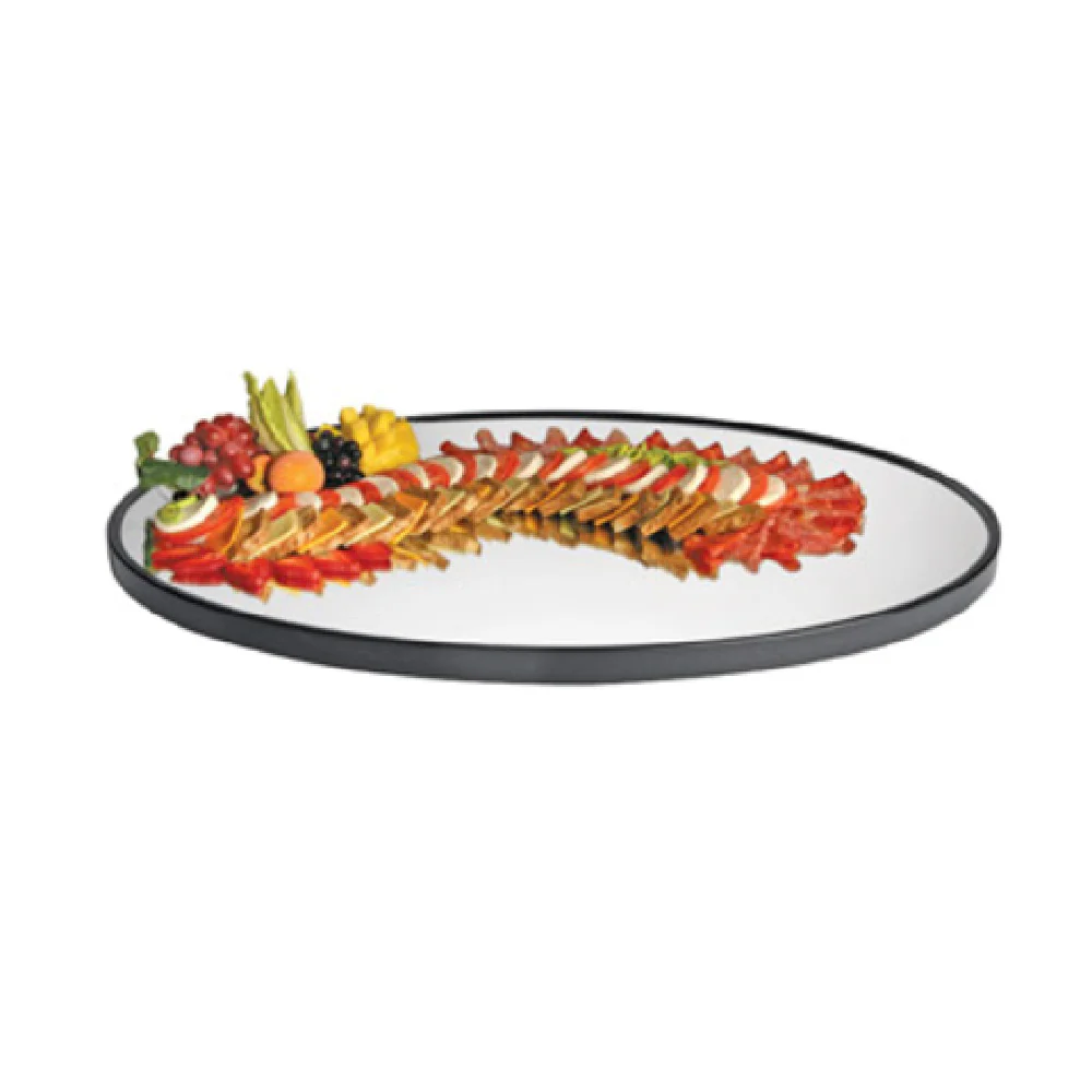 Cal Mil RR322 24 Inch Gourmet Display Mirror Tray Oval with Black Acrylic Trim Glass Cal Mil RR322 24 Inch Gourmet Display Mirror Tray Oval with Black Acrylic Trim Glass