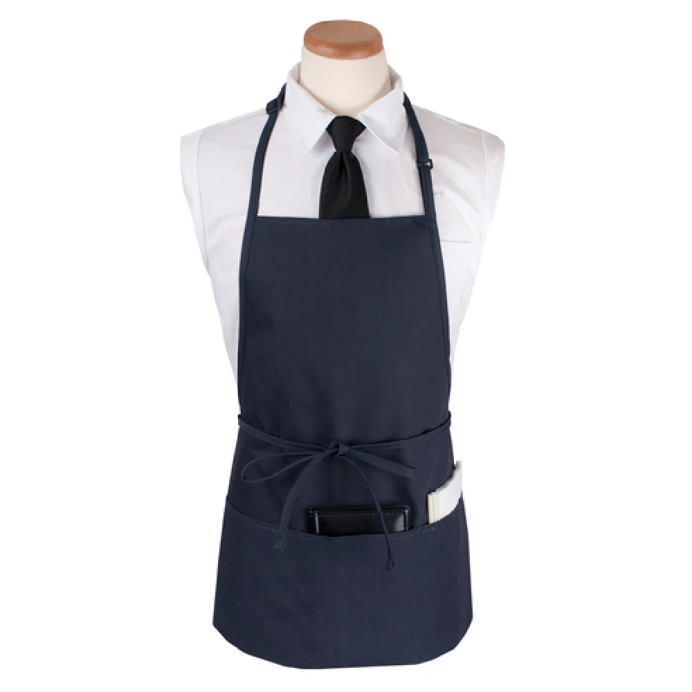 John Ritzenthaler Company CL3PBIANVFP 26 Inch Bib Apron Polyester Blue with 4 Pocket