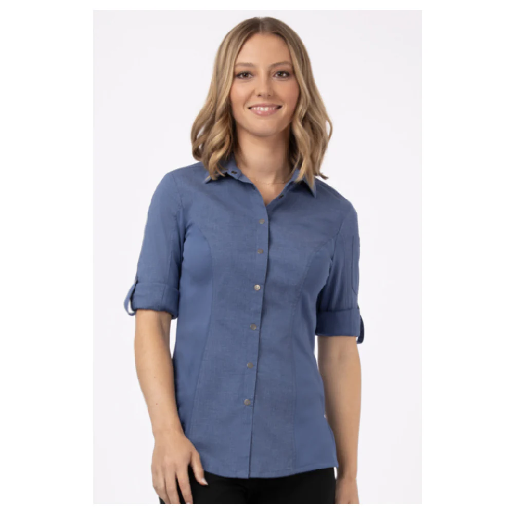 Chef Works SES02W-BLU-M 22 Inch Women's Seville Shirt with Asymmetrical Pocket Blue Chef Works SES02W-BLU-M 22 Inch Women's Seville Shirt with Asymmetrical Pocket Blue
