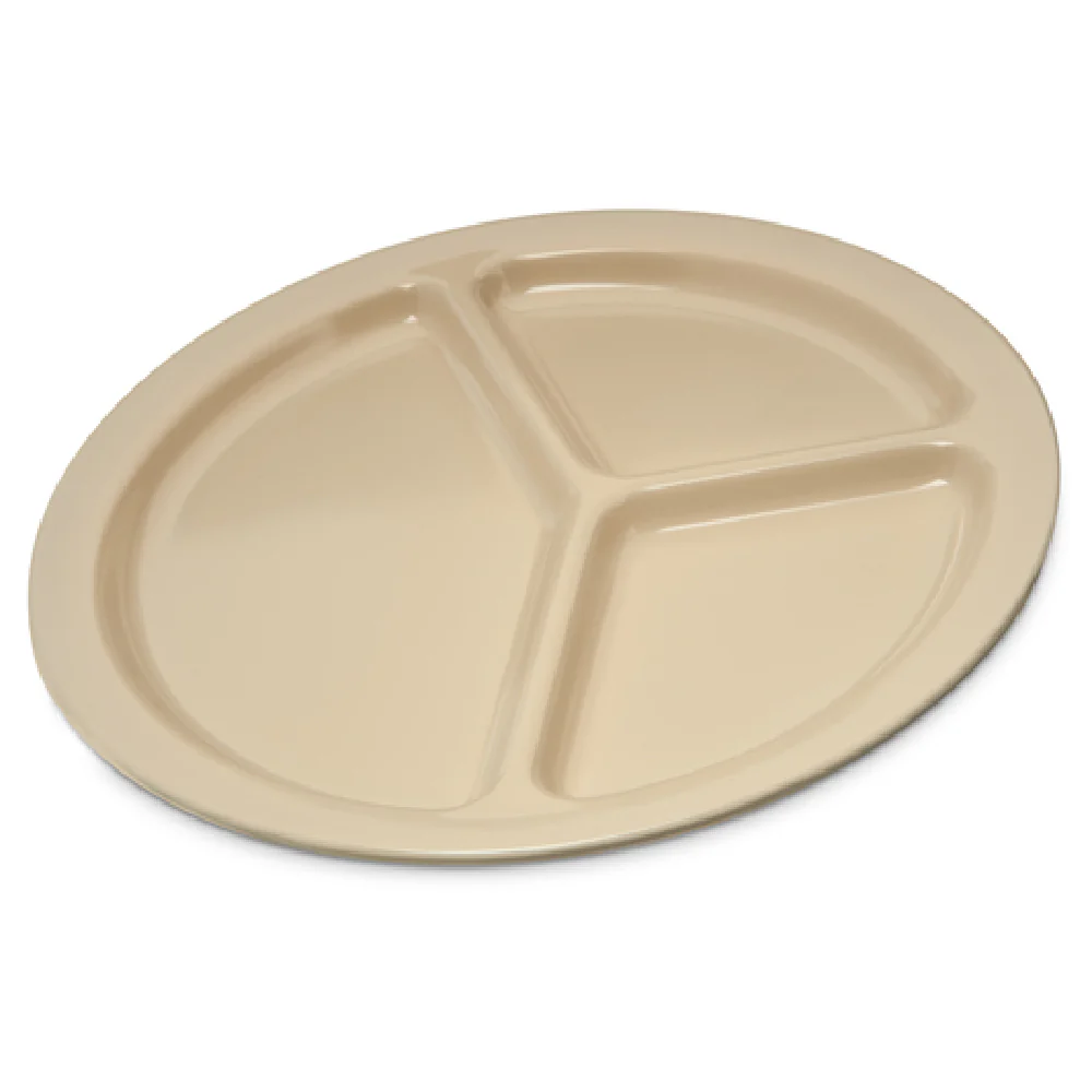 Carlisle KL10225 10 Inch Round Plate with 3 Compartments Tan Melamine