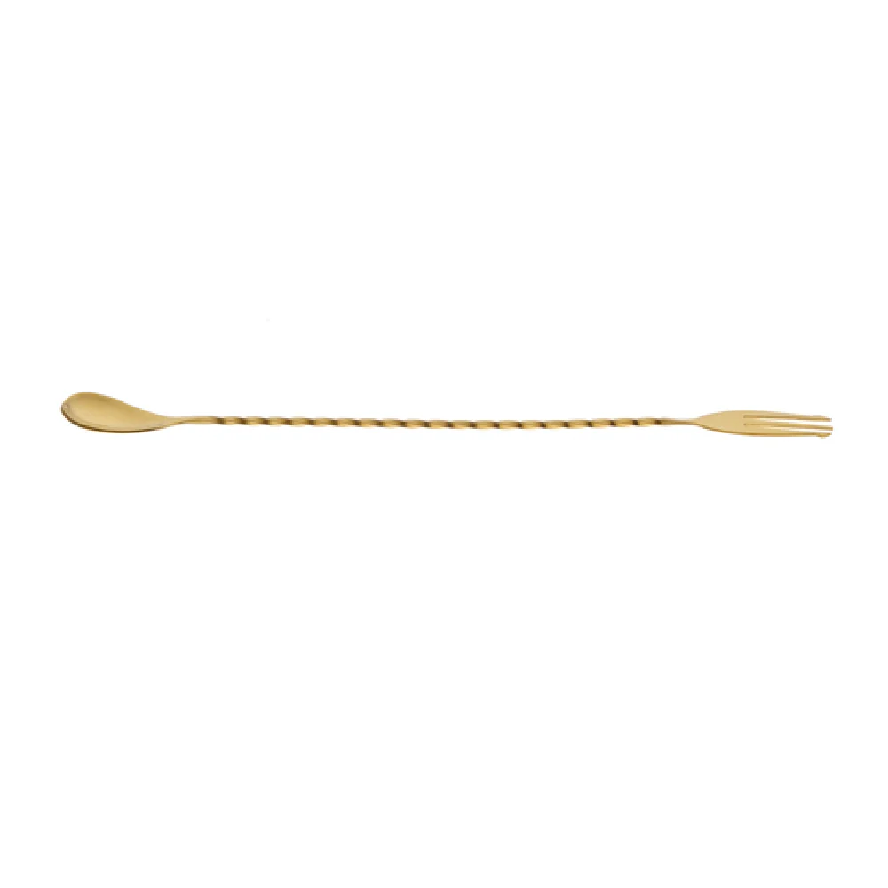 Mercer Culinary M37015GD 12-3/8 Inch Bar Spoon with 3-tine Fork End Gold-plated Stainless Steel Mercer Culinary M37015GD 12-3/8 Inch Bar Spoon with 3-tine Fork End Gold-plated Stainless Steel