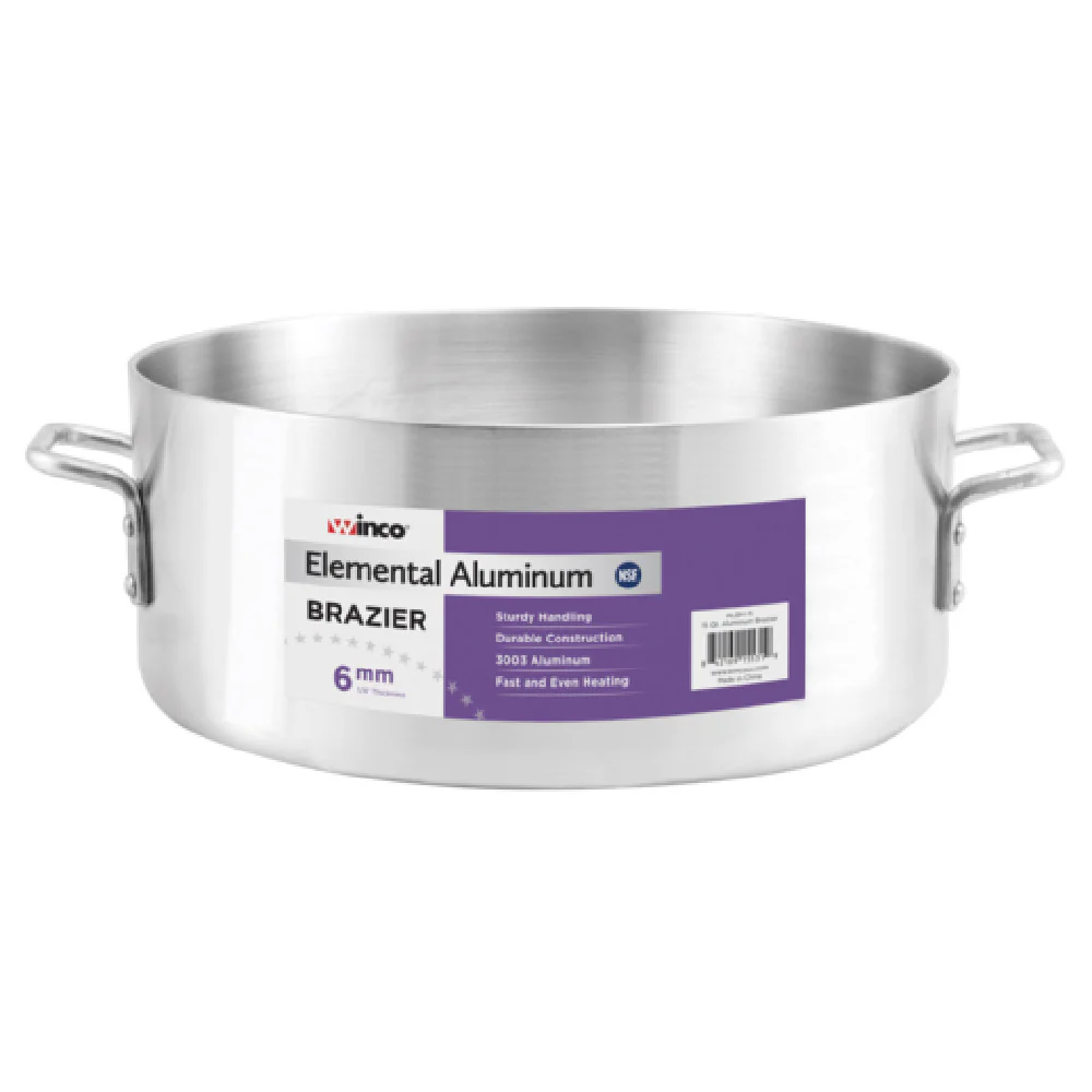 Winco ALBH-35 35 Qt. Elemental Brazier Pan 22 Inch 6mm Aluminum NSF Winco ALBH-35 35 Qt. Elemental Brazier Pan 22 Inch 6mm Aluminum NSF