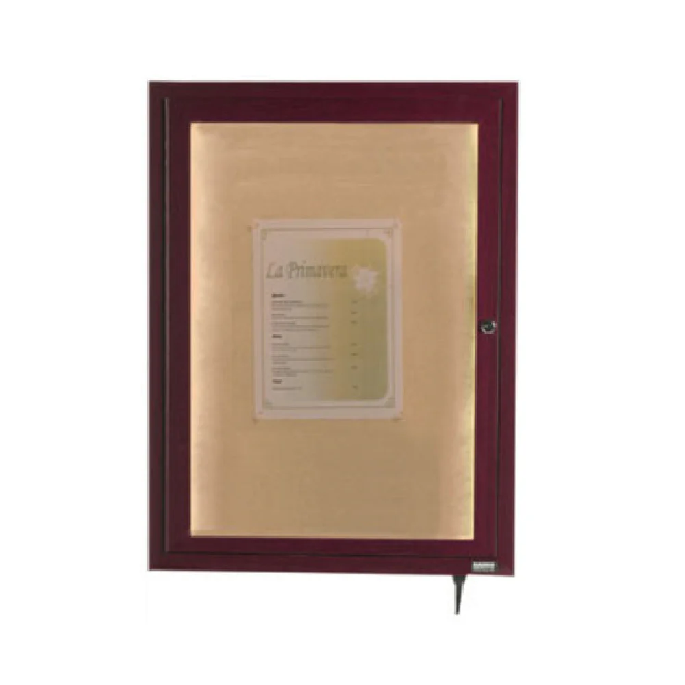 Aarco LWL2418C 18 Inch Enclosed Display Case Burlap Vinyl Wood-like Aluminum Cherry Finish