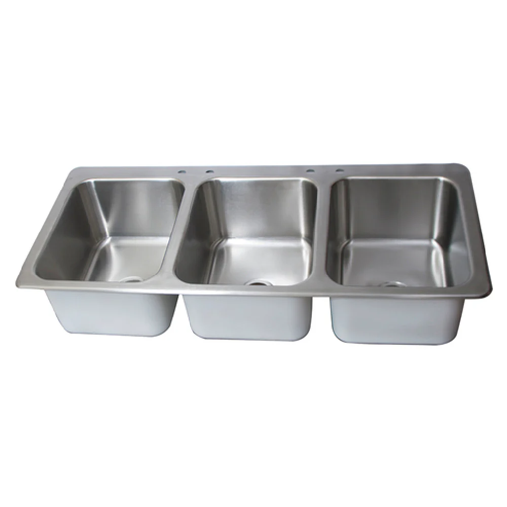 BK Resources DDI3-162012224 55-3/4 Inch Drop-In Sink Three Compartment Stainless Steel with Basket Drains BK Resources DDI3-162012224 55-3/4 Inch Drop-In Sink Three Compartment Stainless Steel with Basket Drains