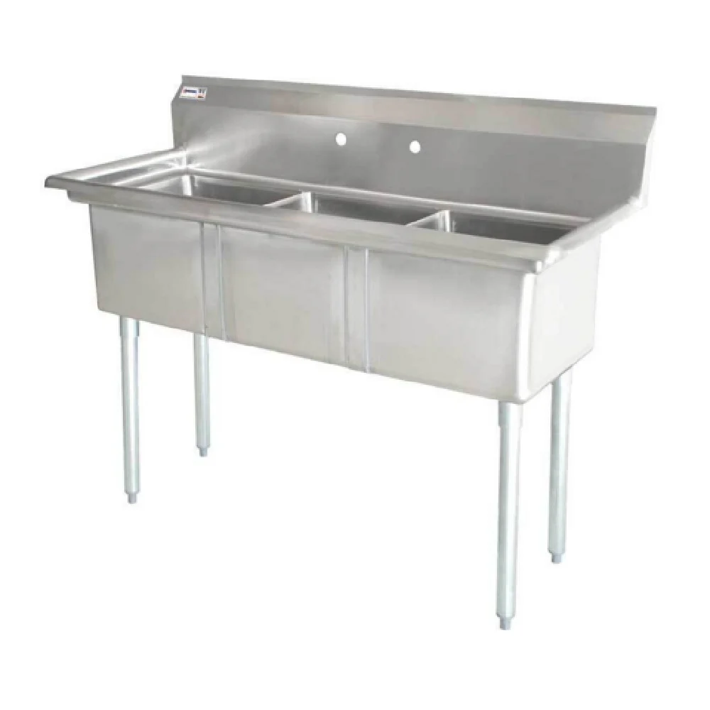 Omcan 25270 59 Inch Pot Sink 3 Compartment 18 Gauge Stainless Steel with Corner Drains