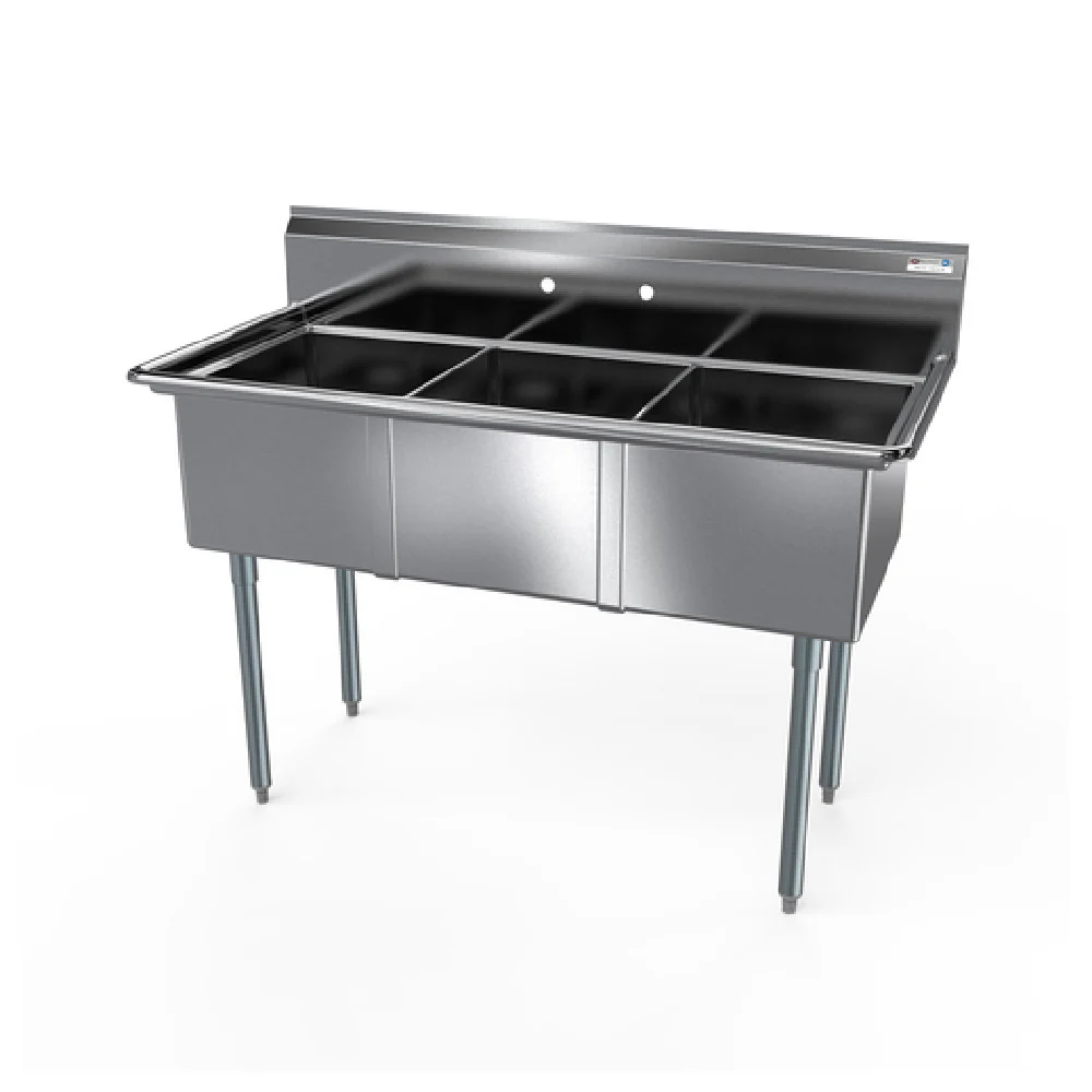 NBR Equipment 3SG-151514 50 Inch Economy Sink Stainless Steel Three Compartment with Splash Backsplash