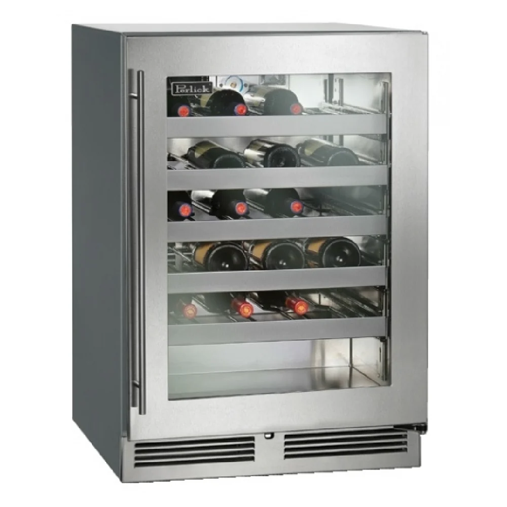 Perlick HC24WS_SSGDC 23-7/8 Inch Undercounter Wine Reserve Refrigerator Stainless Steel 5.3 cu ft with Hinged Glass Door