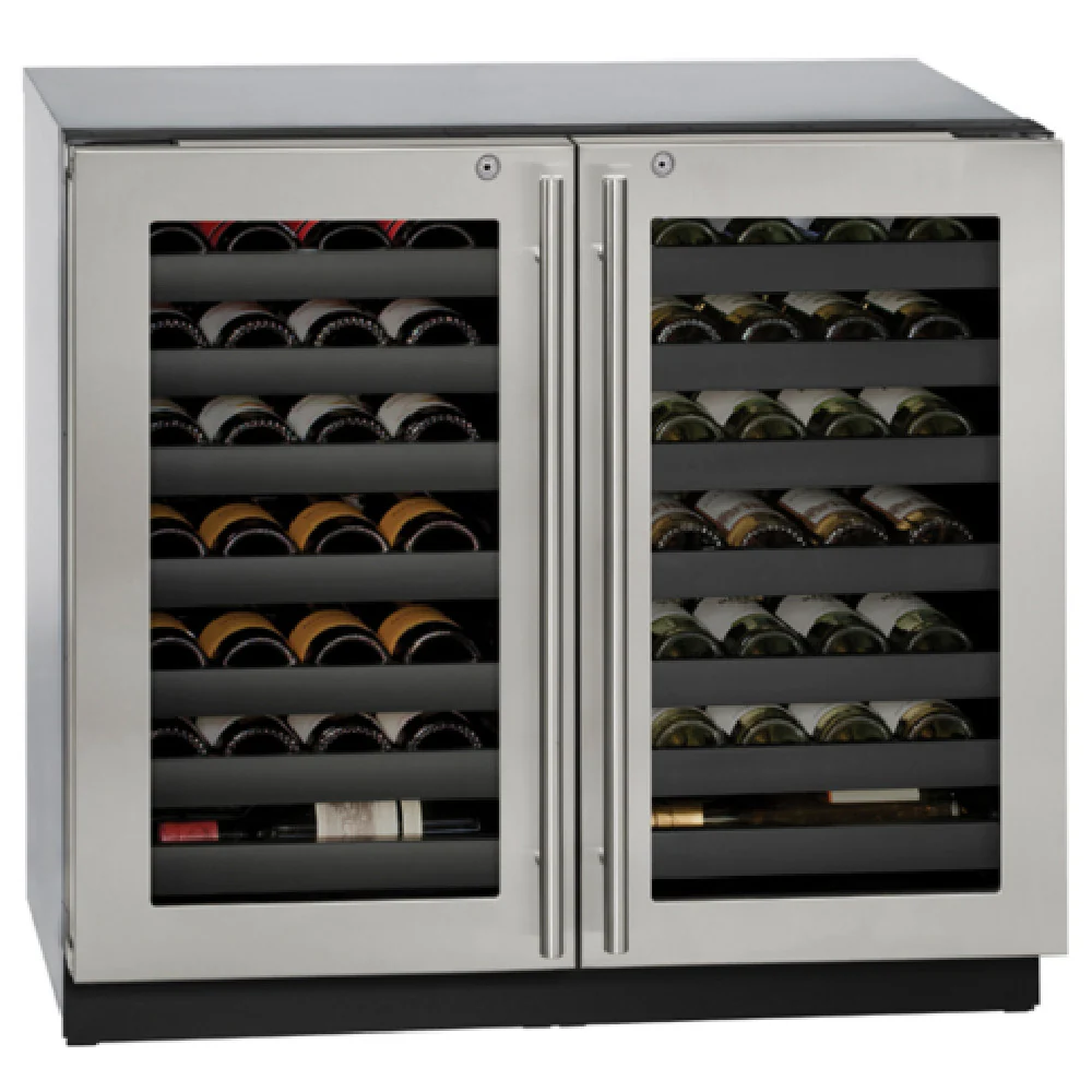 U-Line Corporation U-3036WCWCS-13B 35 Inch Wine Refrigerator Reach-in Two-section with Hinged Glass Doors