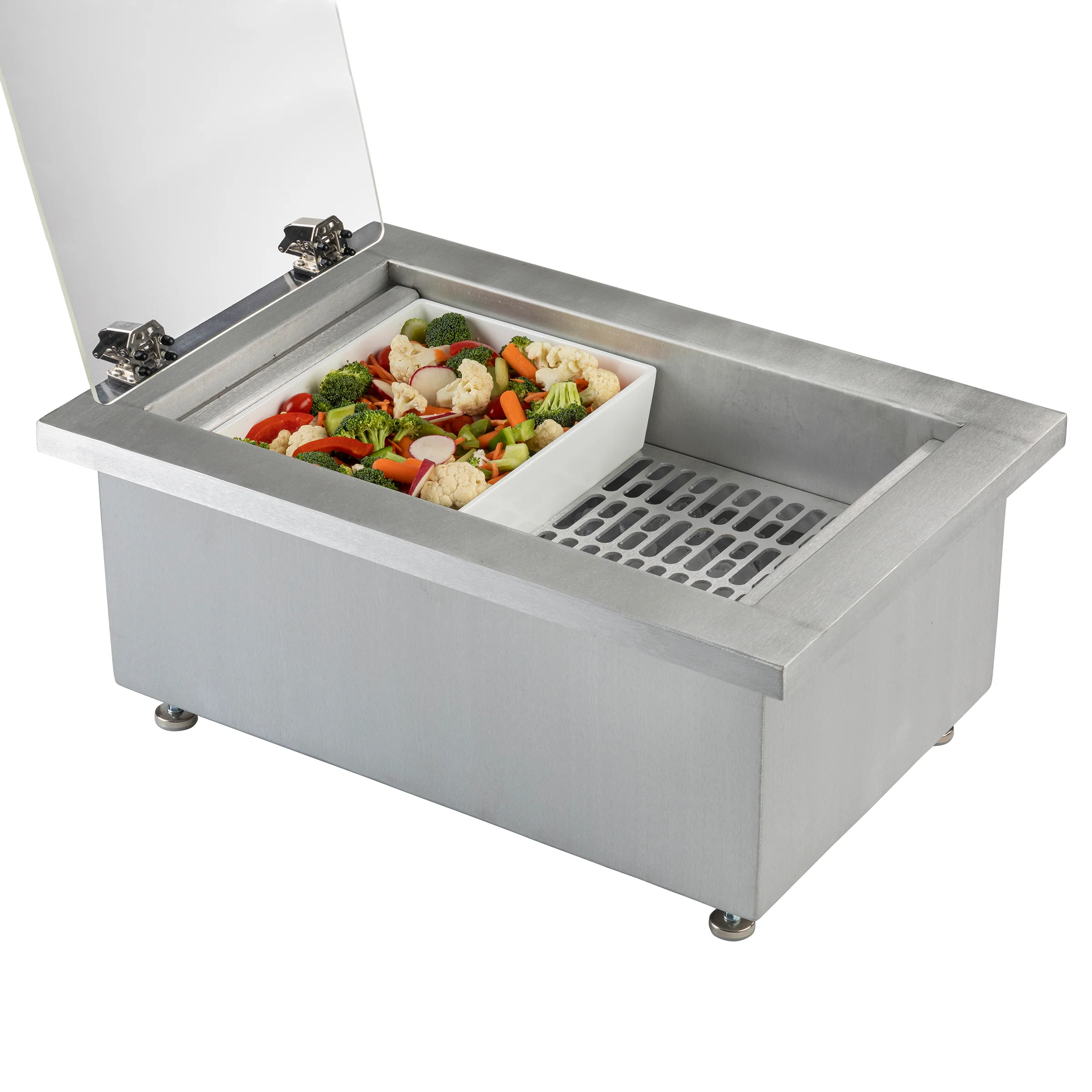 Tablecraft CW8002LBRATCL 26 Inch Portable Insulated Ice Well Acrylic Lid Aluminum