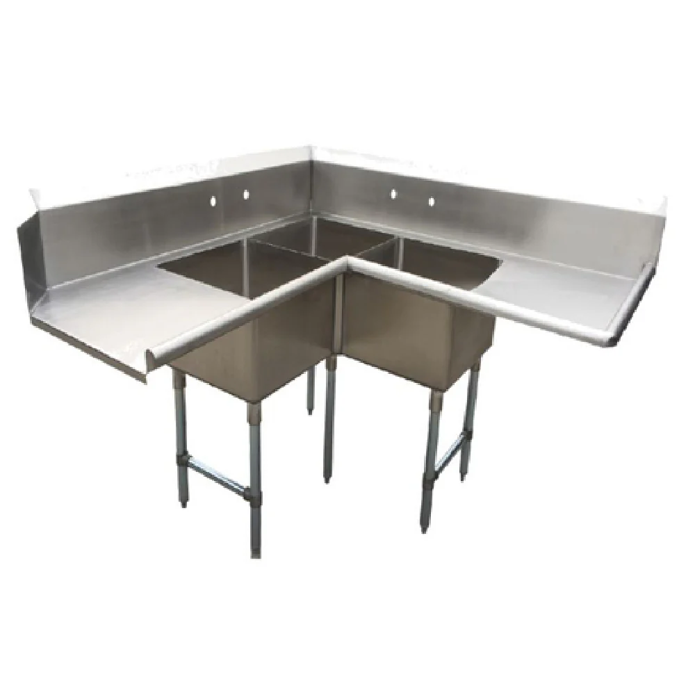 NBR Equipment SDT3C-202012R20 65 Inch Economy Corner Dishtable with Potsinks NBR Equipment SDT3C-202012R20 65 Inch Economy Corner Dishtable with Potsinks
