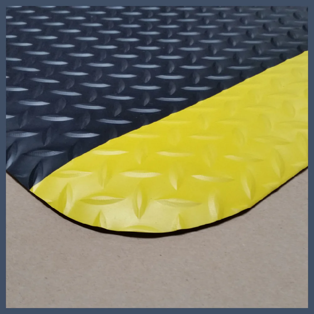 Cactus Mat 1053R-4_BLACK 4' Roll Cushion Diamond-Dekplate Anti-Fatigue Vinyl Black with Yellow Safety Edge Cactus Mat 1053R-4_BLACK 4' Roll Cushion Diamond-Dekplate Anti-Fatigue Vinyl Black with Yellow Safety Edge