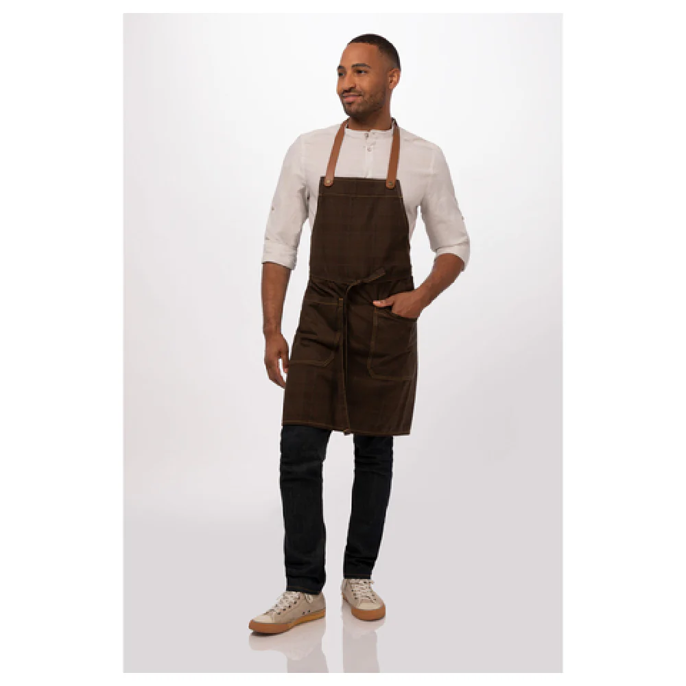 Chef Works ABR01BRO0 36-1/2 Inch Bib Apron Adjustable Neck Strap Brown Cotton