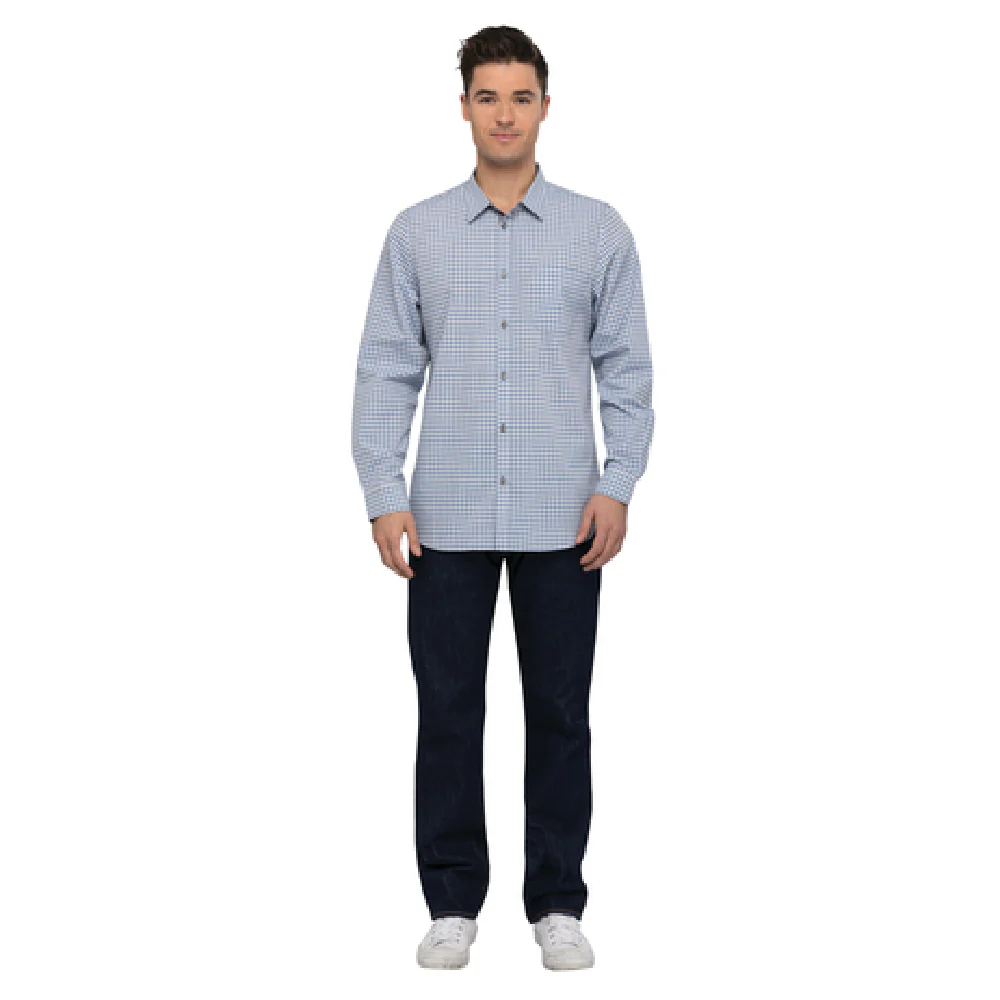 Chef Works SHC05-SBE-L Cook's Shirt Long Sleeve Contrast Fabric Blue