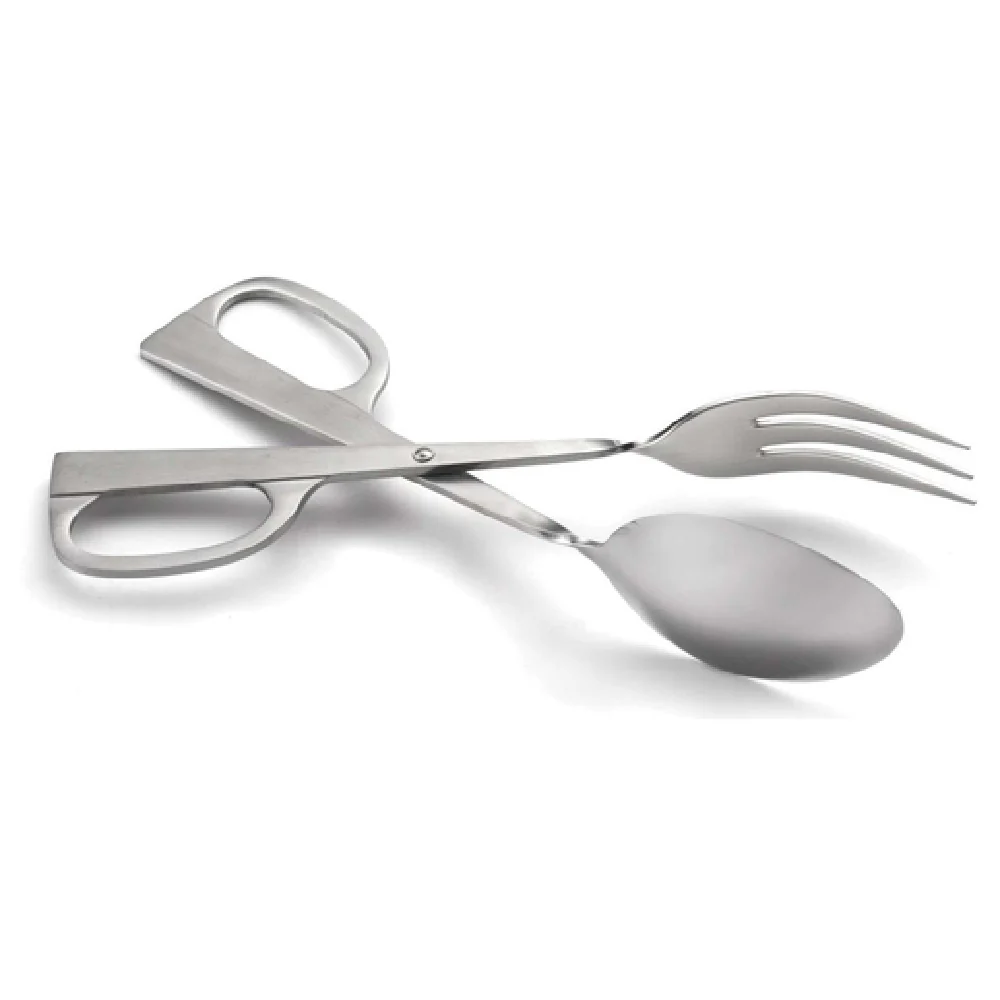 Omcan 80426 10 Inch O.A. Scissor Tongs with Spoons and Fork Stainless Steel