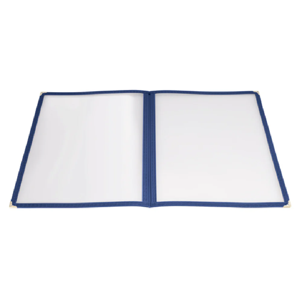 Winco PMCD-9B 9-3/8 Inch Blue Double Fold Menu Cover Plastic with Double Stitched Edging