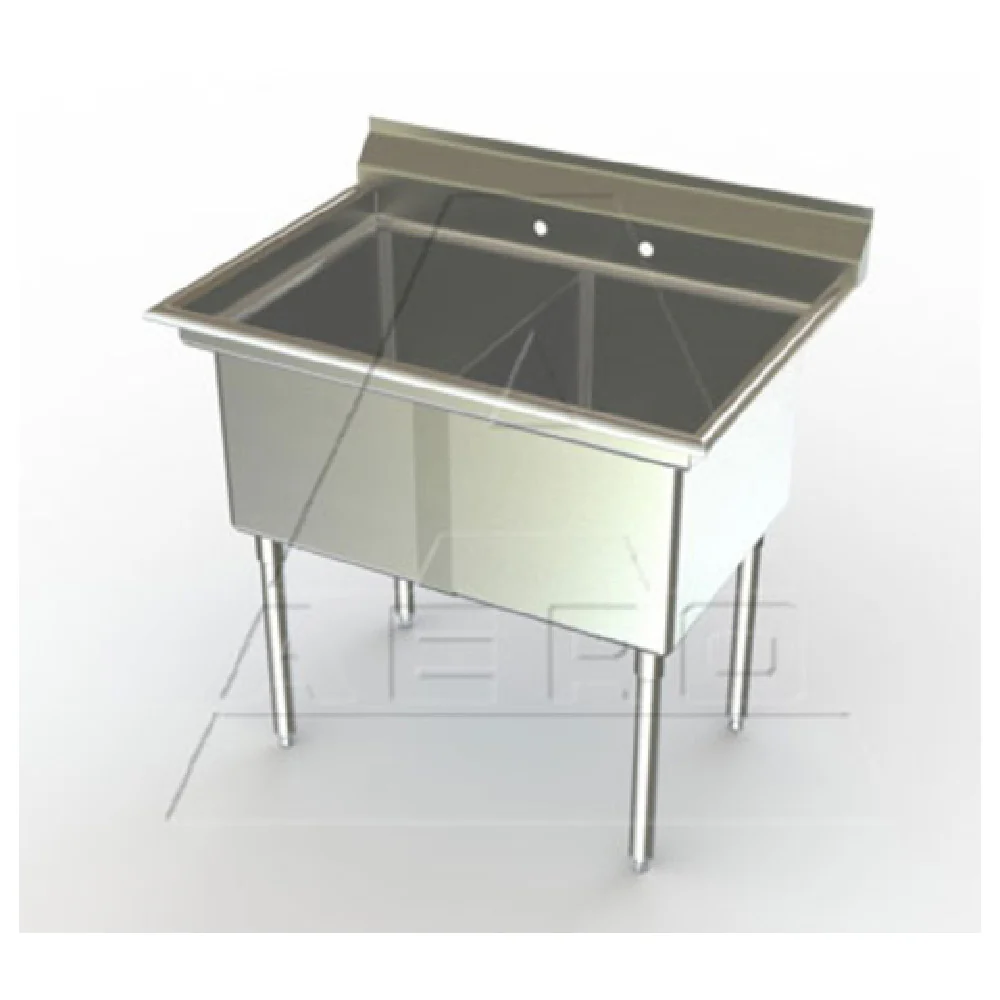 AERO Manufacturing MF2-3030 65-1/2 Inch Economy Sink Two Compartment Stainless Steel with 14 Inch Deep Basins