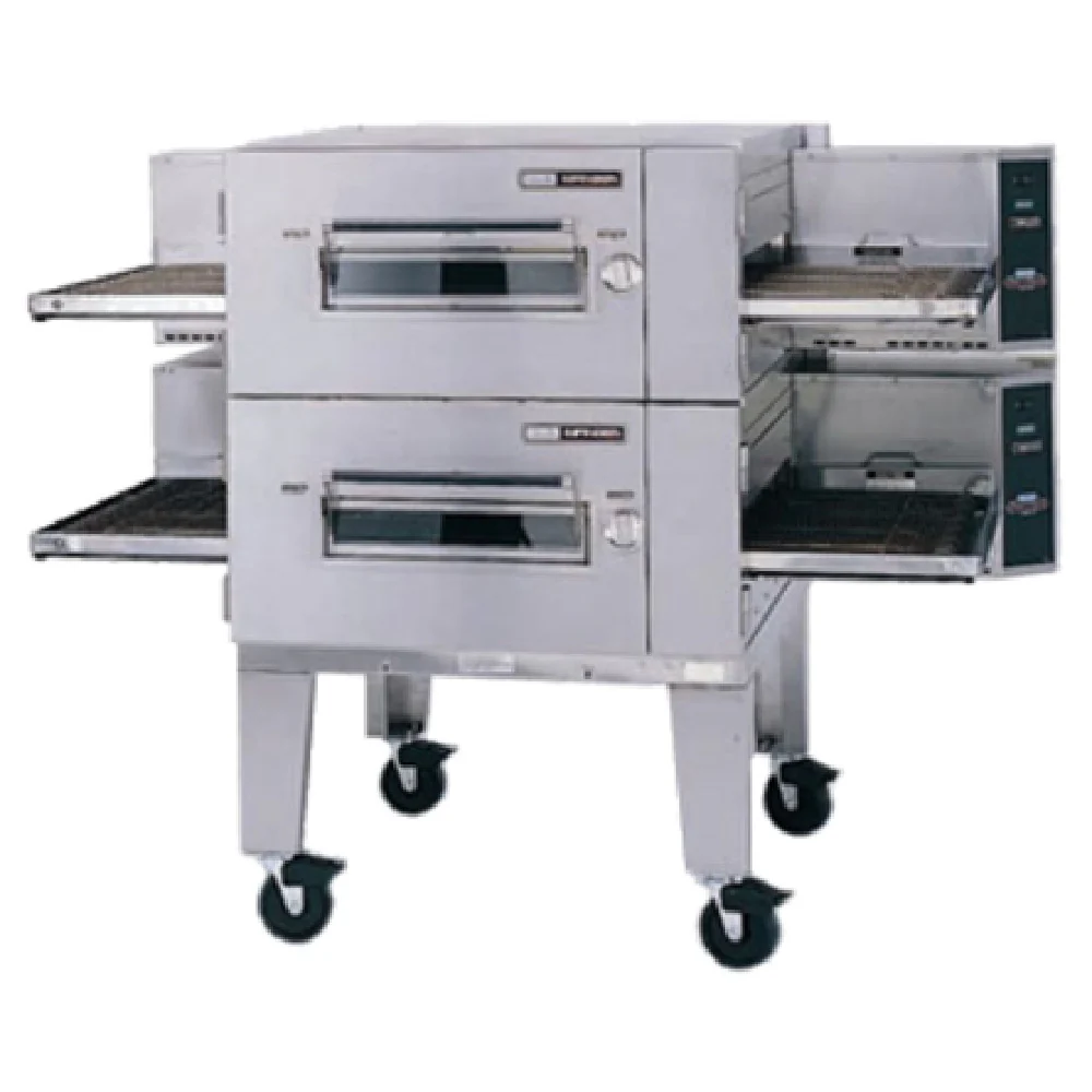 Lincoln 1600-FB2G_LP 80 Inch Floor Model Gas Conveyor Oven Double Deck with Dual Heating 110000 BTU