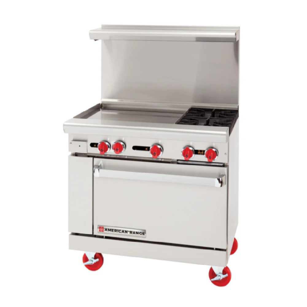 American Range AR-24G-2B-C_NAT 36 Inch Gas Restaurant Range with 24 Inch Griddle and 2 Burners 64000 BTU American Range AR-24G-2B-C_NAT 36 Inch Gas Restaurant Range with 24 Inch Griddle and 2 Burners 64000 BTU