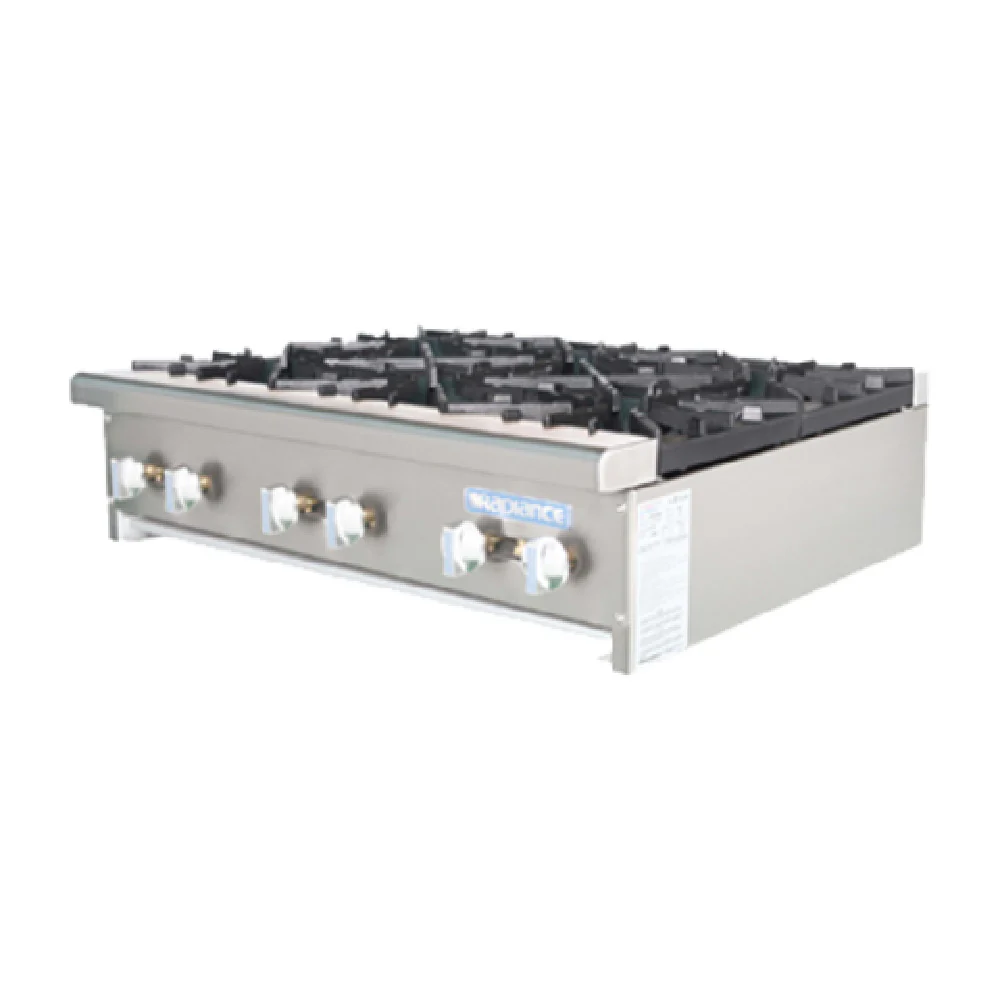 Turbo Air TAHP-36-6_LP 36 Inch Gas Hotplate with 6 Burners 192000 BTU