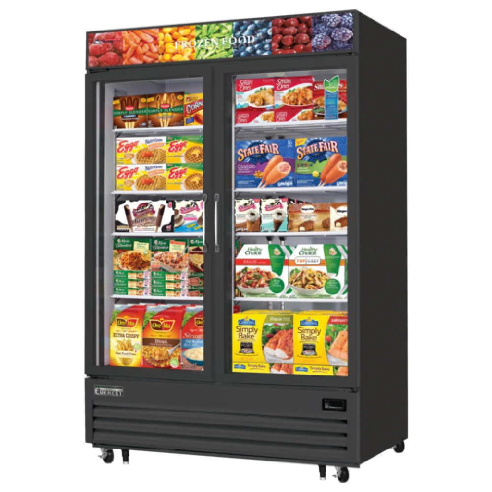 Everest Refrigeration EMGF48B 54 Inch Reach-In Freezer Two Section 48 Cu Ft with Locking Glass Doors Everest Refrigeration EMGF48B 54 Inch Reach-In Freezer Two Section 48 Cu Ft with Locking Glass Doors