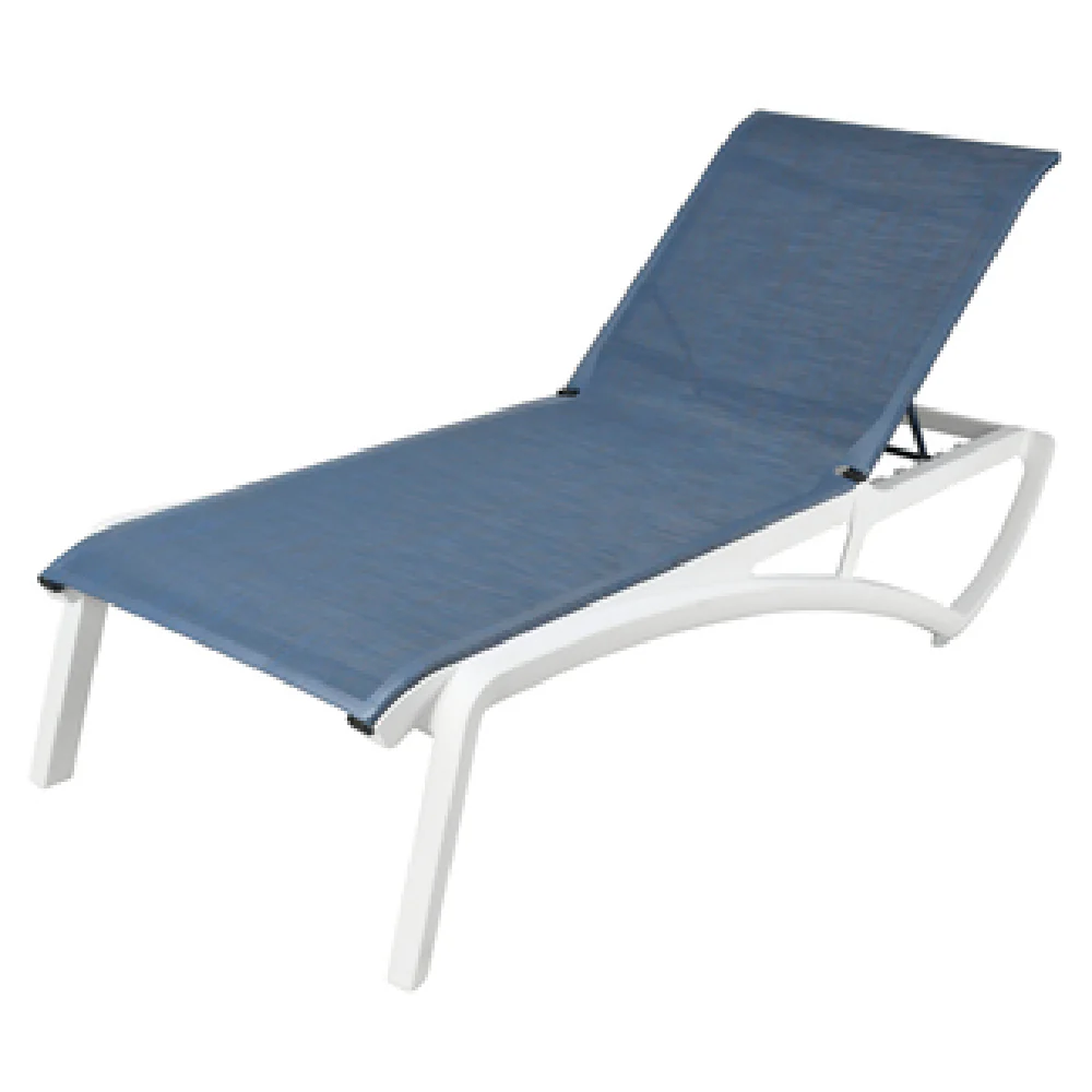 Grosfillex US021096 Outdoor Chaise Lounge Textilene Sling Stackable Glacier White