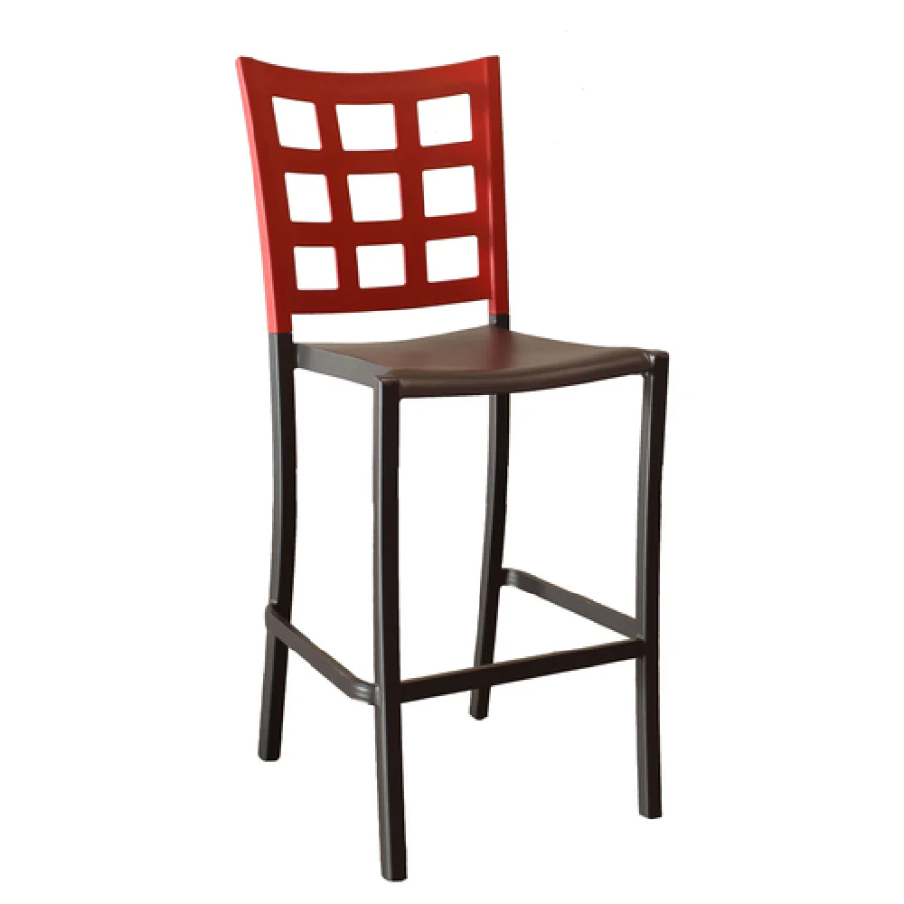 Grosfillex US046202 Stacking Barstool Window Back Design Aluminum Apple Red