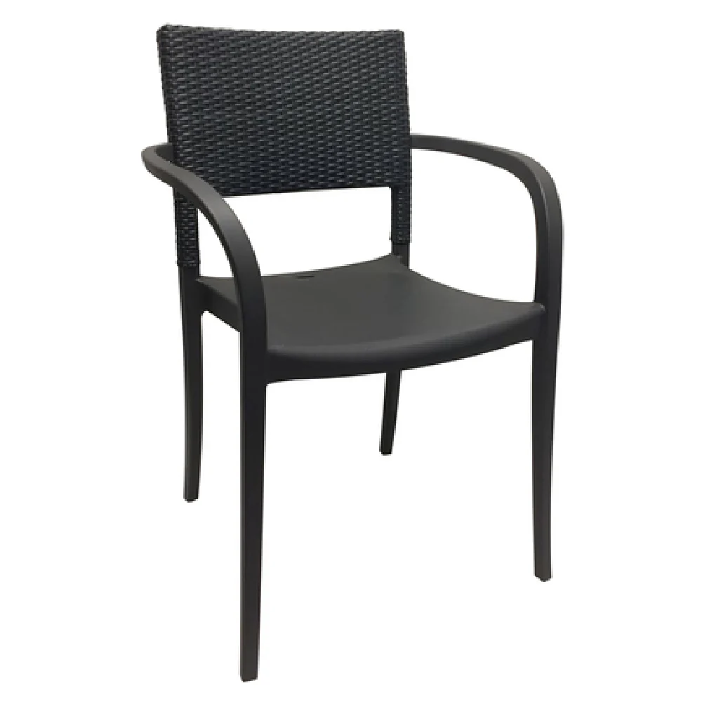 Grosfillex UT926002 24 Inch Java Stacking Armchair Synthetic Wicker Charcoal