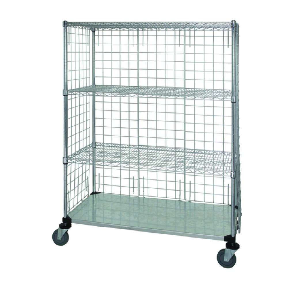 Quantum WRCS4-63-2448EP 48 Inch Wire Enclosed Cart Mobile Chrome Steel with 4 Shelves