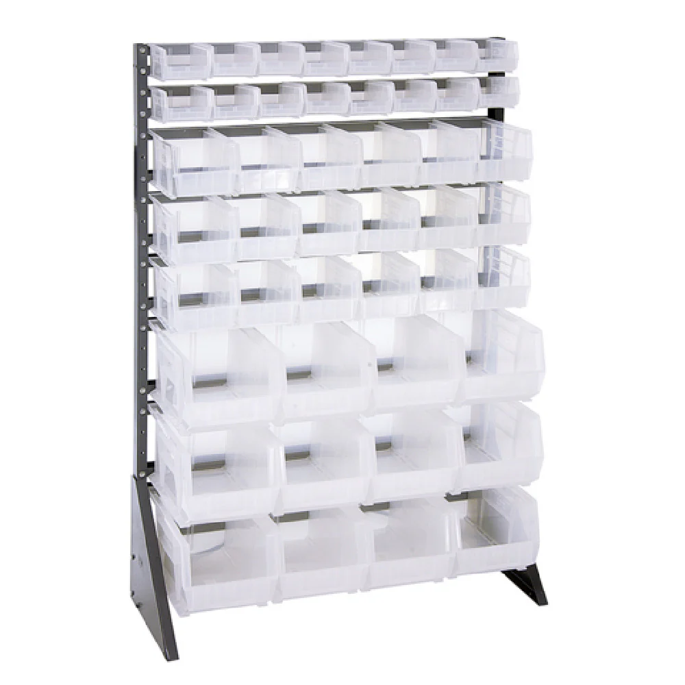 Quantum QRU-16S-220230240CL 36 Inch Shelving Unit Louvered Slotted with Clear Bins