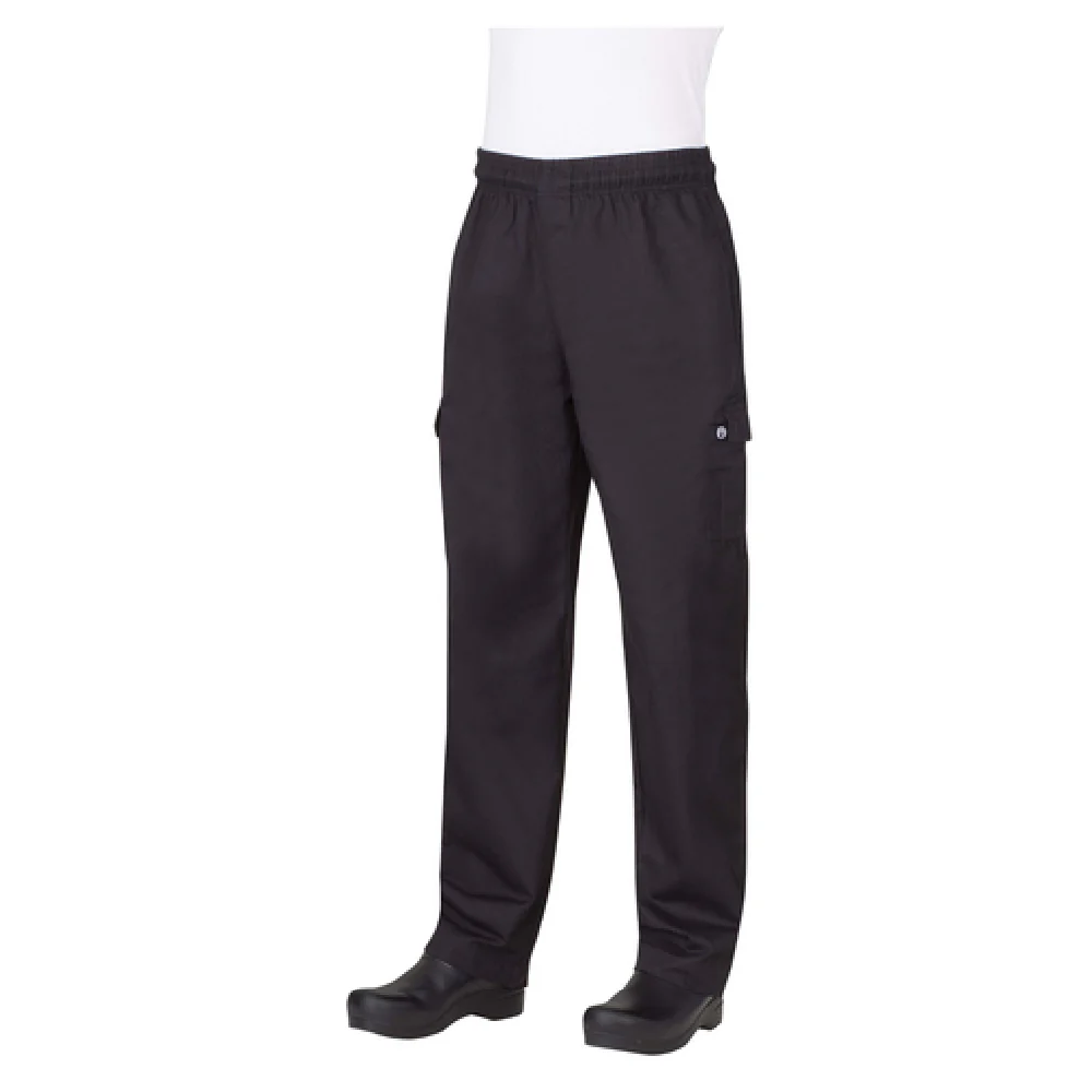 Chef Works PC001BLK3XL Pants 3XL Slimmer Fit Elastic Waistband Black Cotton