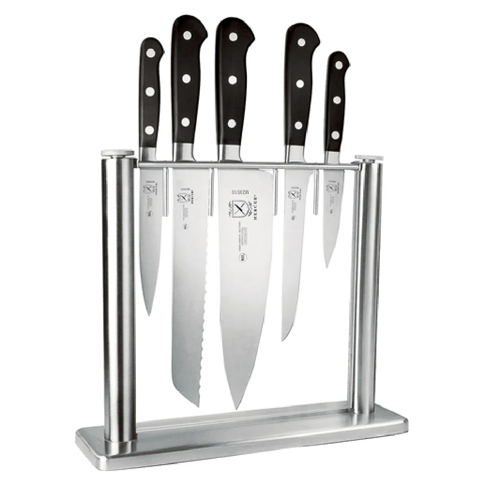 Mercer Culinary M23500 6-Piece Knife Set with Stainless Steel Blades and Glass Block
