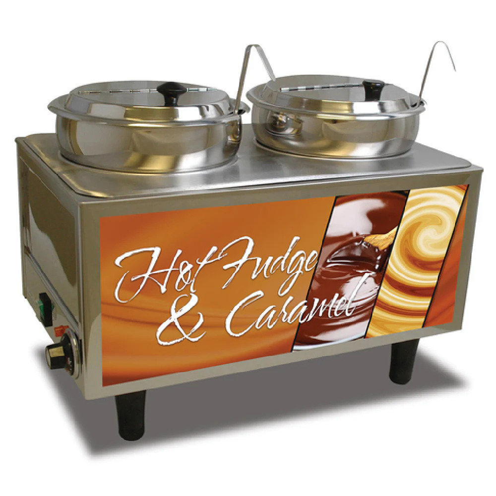 Winco 51072H 21 Inch Food Topping Warmer with 2 Wells and Ladles