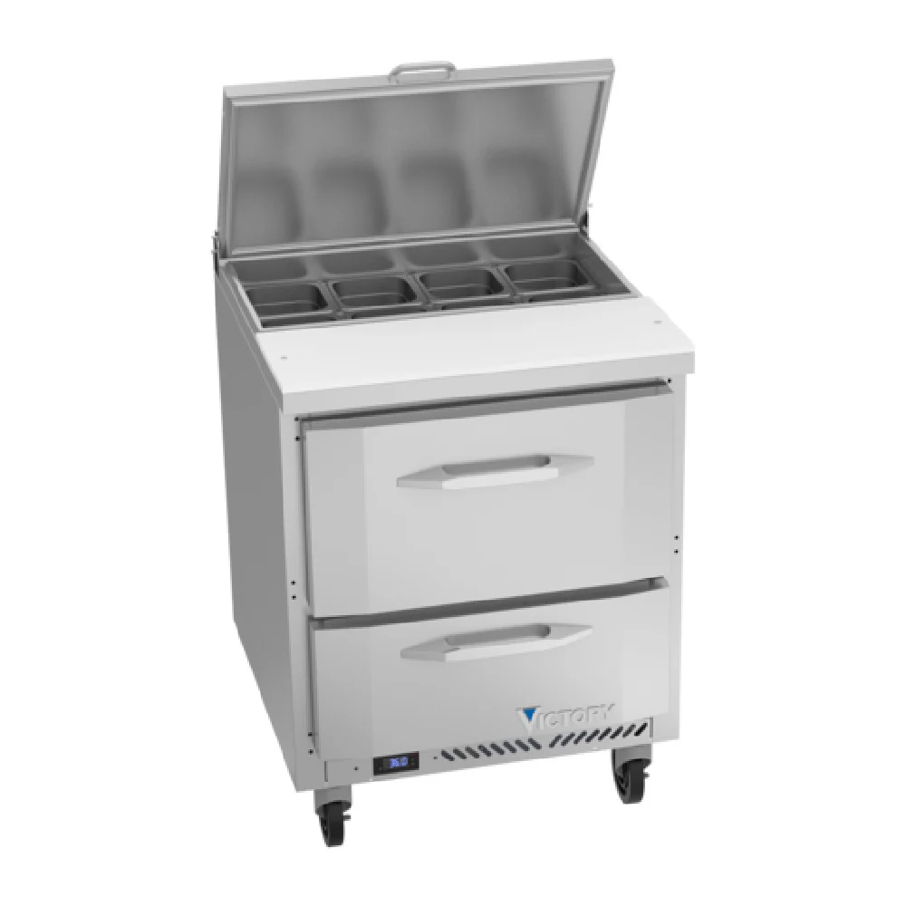 Victory VSPD27HC-08-2 27 Inch Stainless Steel Refrigerated Counter 6.77 cu ft with 2 Drawers Victory VSPD27HC-08-2 27 Inch Stainless Steel Refrigerated Counter 6.77 cu ft with 2 Drawers