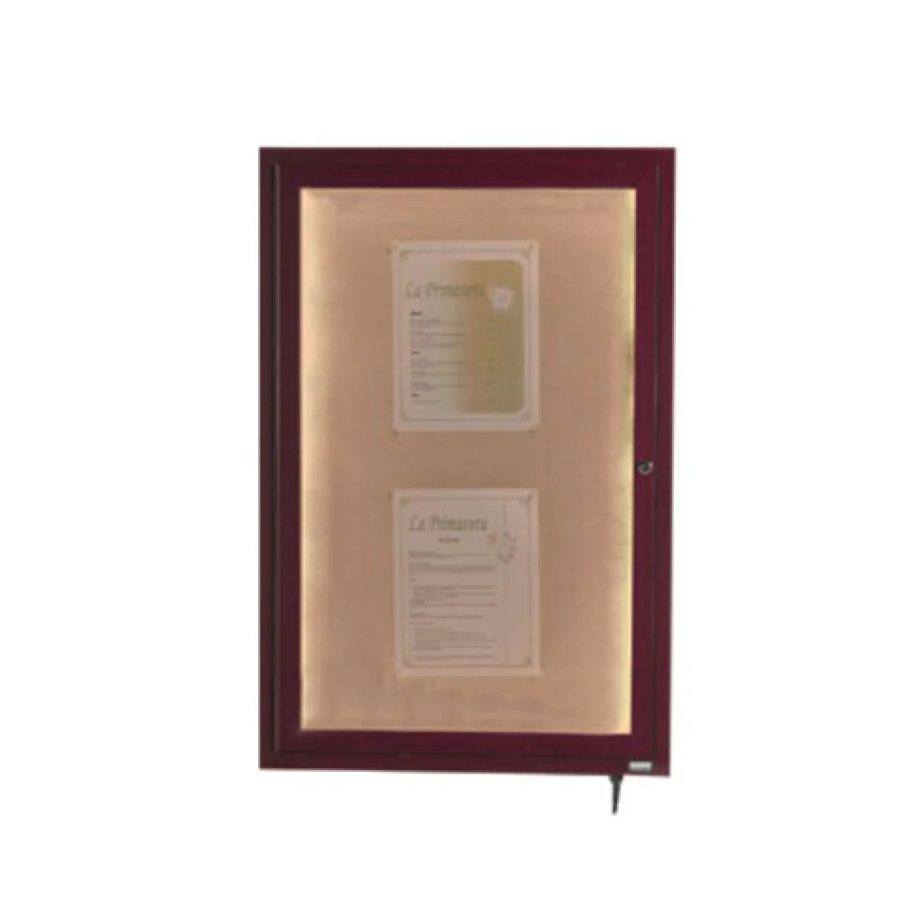 Aarco LWL3624C 24 Inch Enclosed Display Case Burlap and Aluminum Cherry Finish