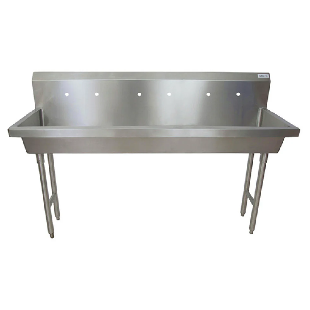 BK Resources MSHS-72F2 72 Inch Three Station Handwash Sink Freestanding 14 Gauge Stainless Steel with Basket Drain BK Resources MSHS-72F2 72 Inch Three Station Handwash Sink Freestanding 14 Gauge Stainless Steel with Basket Drain