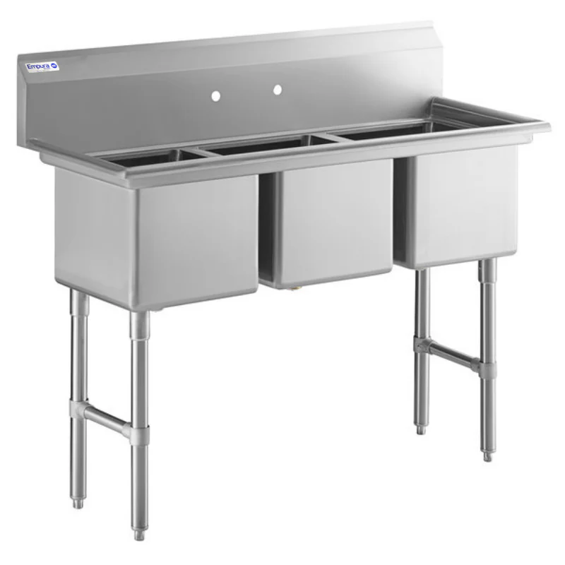 Empura EHD31515 54 Inch Sink Heavy Duty 16 Gauge Stainless Steel 3 Bowls with Backsplash