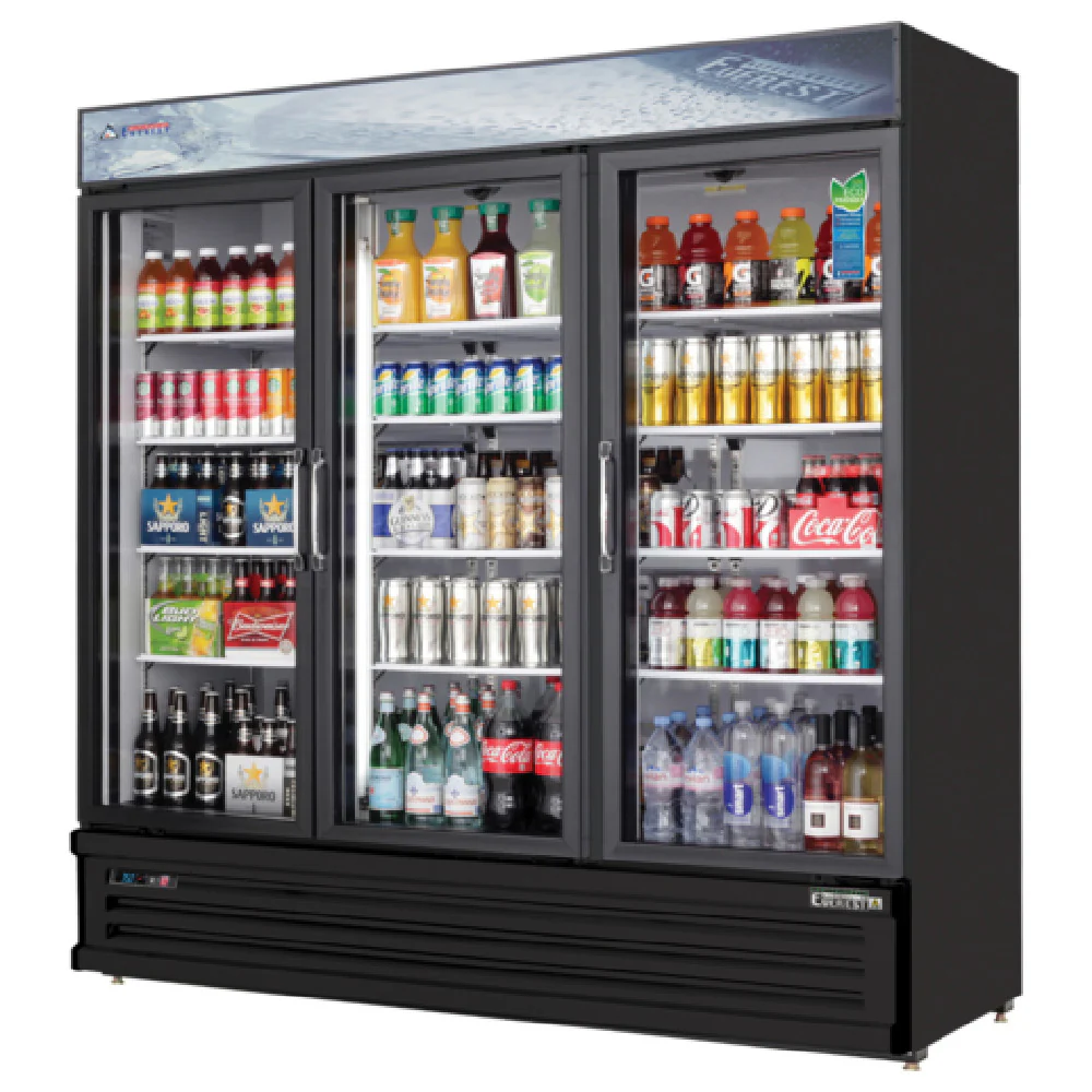 Everest Refrigeration EMSGR69B 72 Inch Merchandiser Refrigerator 71 cu ft 3 Sections Black Coated Steel Everest Refrigeration EMSGR69B 72 Inch Merchandiser Refrigerator 71 cu ft 3 Sections Black Coated Steel