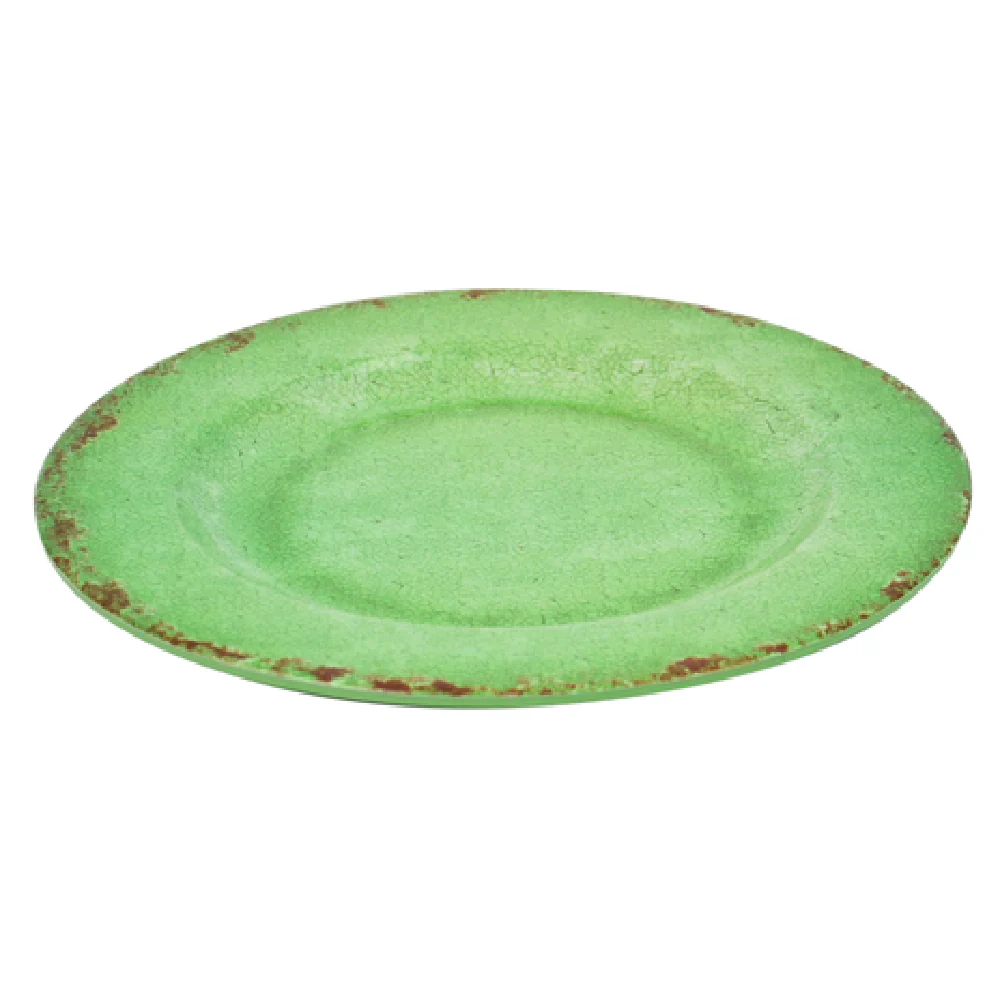 BauscherHepp TG1634 9 Inch Diameter Round Plate Distressed Crackle Glaze Melamine Green
