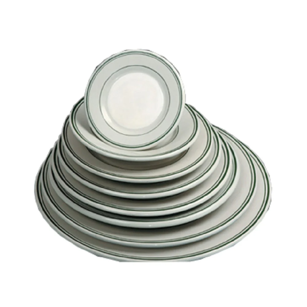 Yanco GB-8 9 Inch Diameter Round Plate Ceramic Green Band 2 Dozen Cases Yanco GB-8 9 Inch Diameter Round Plate Ceramic Green Band 2 Dozen Cases
