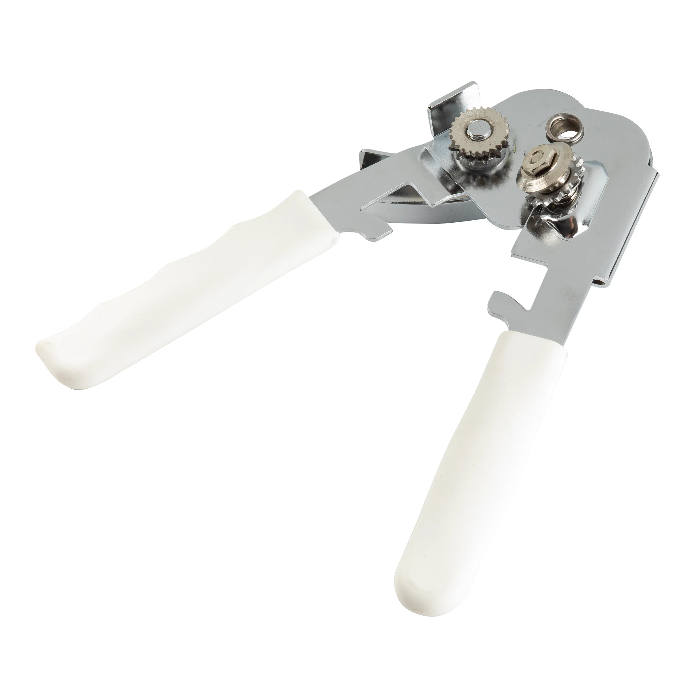 Tablecraft 10444W 3-3/4 Inch Manual Can Opener Thermoplastic Rubber White Chrome Plated Steel Tablecraft 10444W 3-3/4 Inch Manual Can Opener Thermoplastic Rubber White Chrome Plated Steel