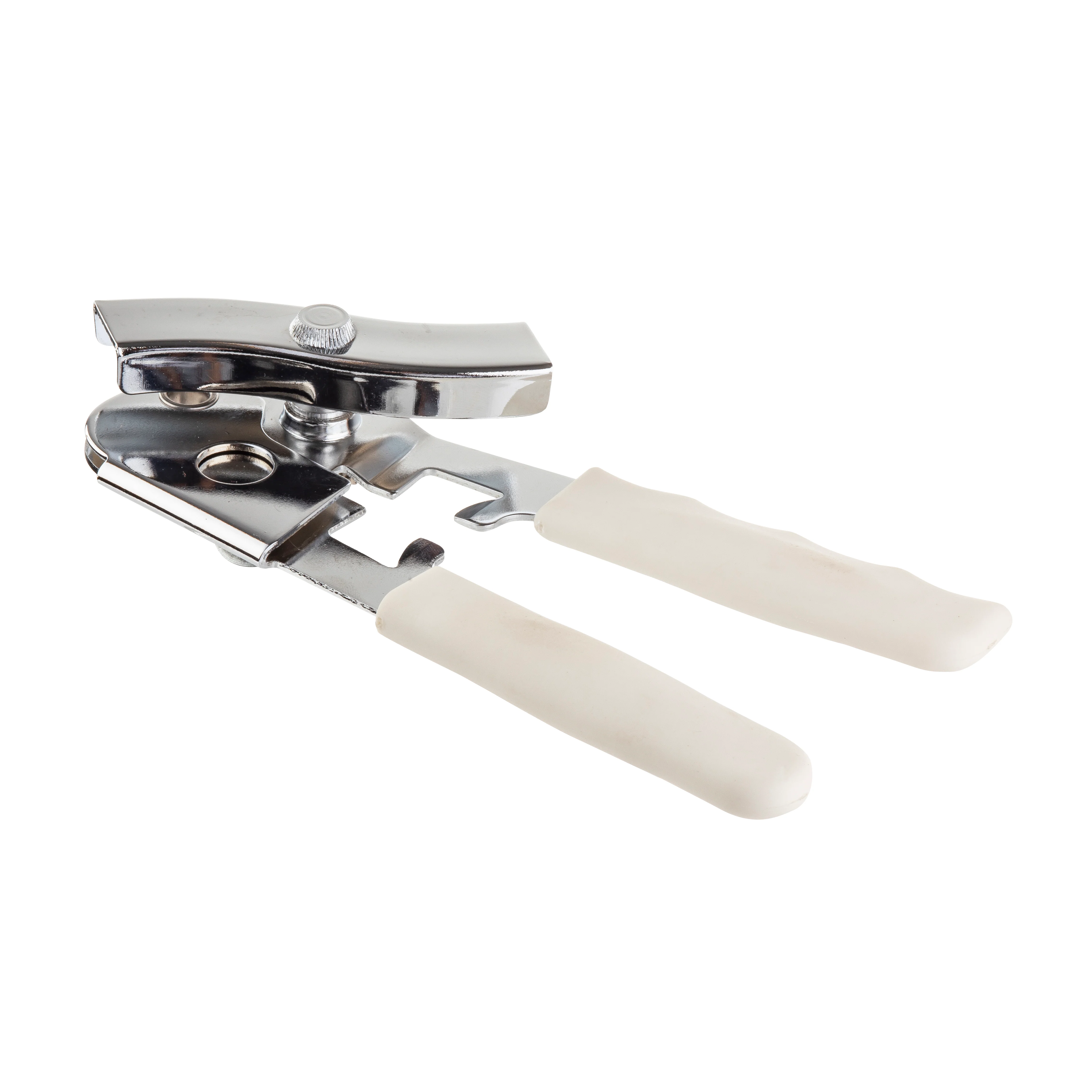 Tablecraft 10444W 3-3/4 Inch Manual Can Opener Thermoplastic Rubber White Chrome Plated Steel Tablecraft 10444W 3-3/4 Inch Manual Can Opener Thermoplastic Rubber White Chrome Plated Steel