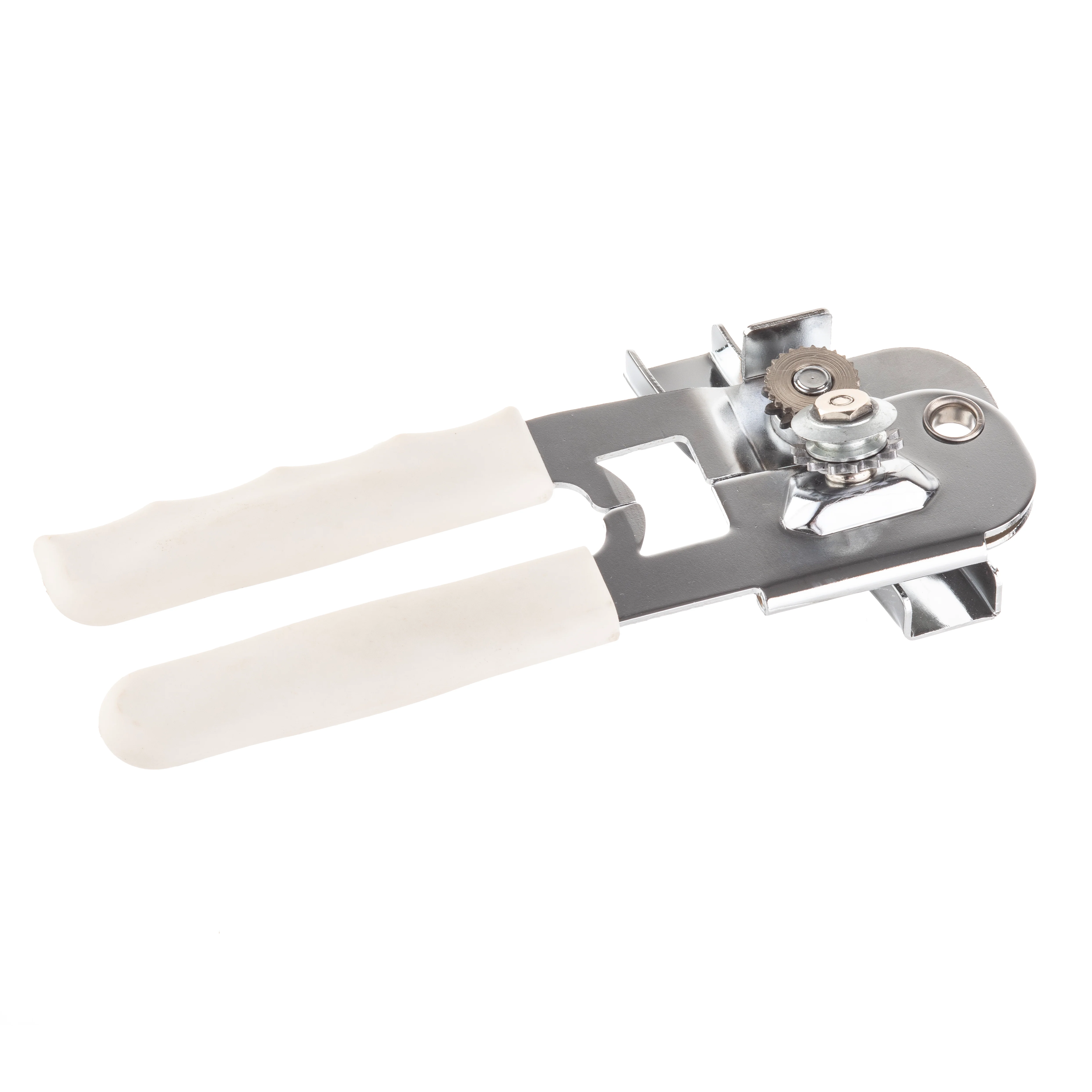 Tablecraft 10444W 3-3/4 Inch Manual Can Opener Thermoplastic Rubber White Chrome Plated Steel Tablecraft 10444W 3-3/4 Inch Manual Can Opener Thermoplastic Rubber White Chrome Plated Steel