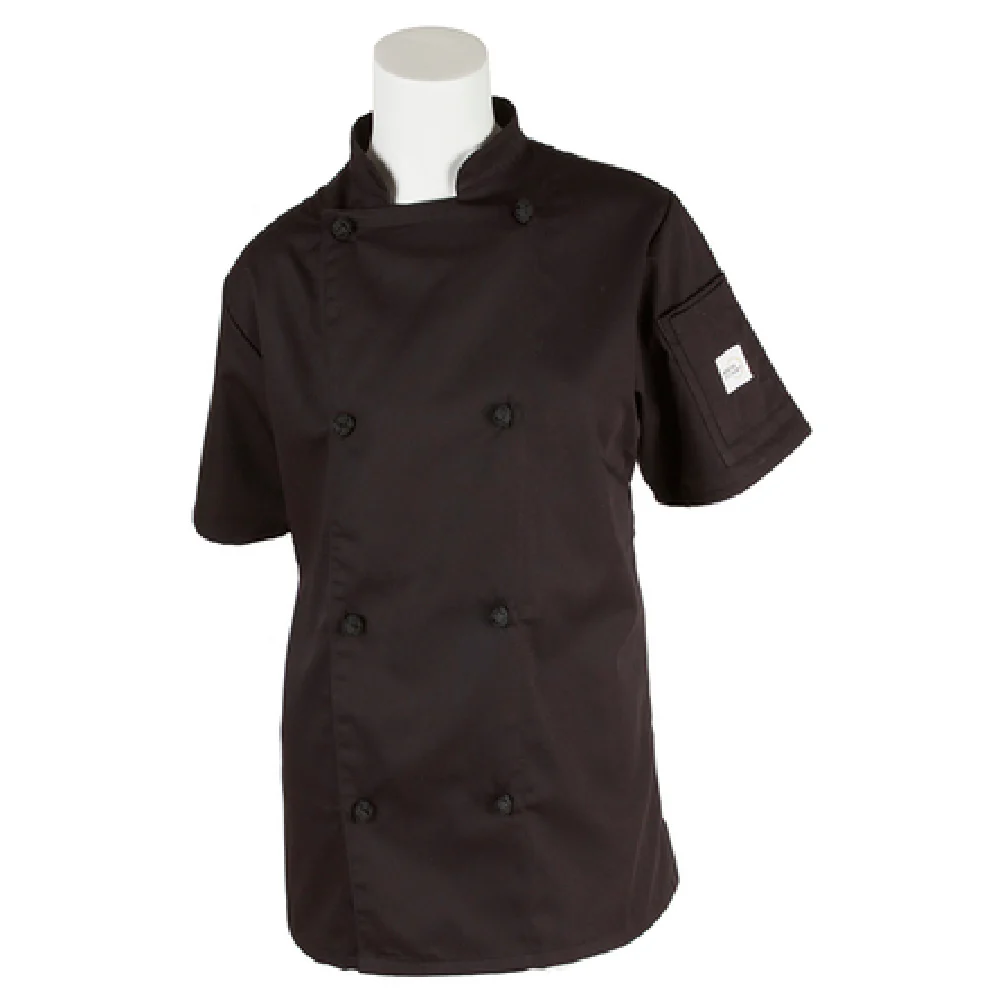 Mercer Culinary M61042BKXS XSmall Women's Chef Coat Short Sleeve Black Poly Cotton Twill Mercer Culinary M61042BKXS XSmall Women's Chef Coat Short Sleeve Black Poly Cotton Twill