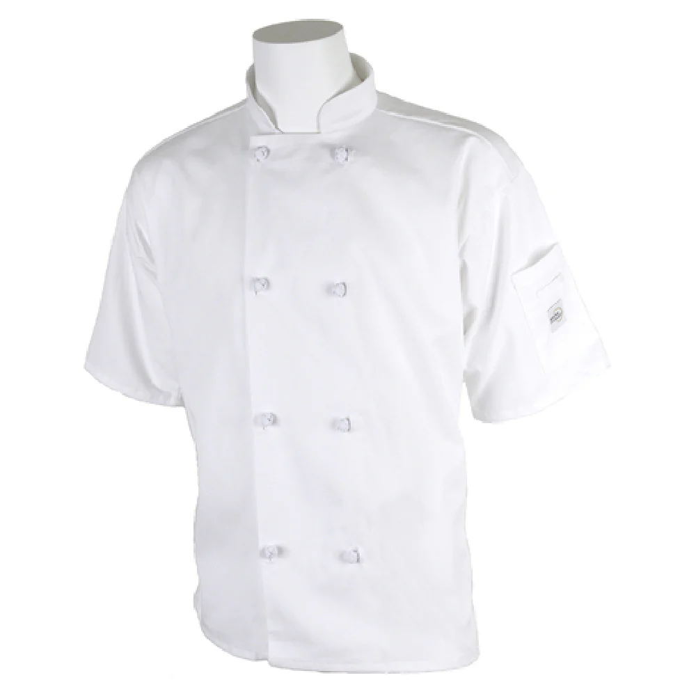 Mercer Culinary M60014WH3X 3XL Chef's Coat Unisex Short Sleeve With Cloth Knot Buttons White Mercer Culinary M60014WH3X 3XL Chef's Coat Unisex Short Sleeve With Cloth Knot Buttons White