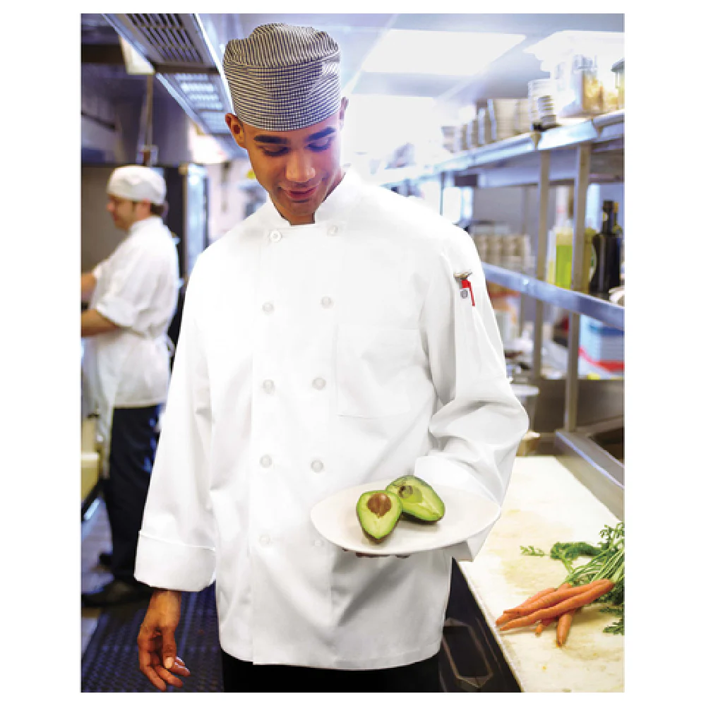 Chef Works WCCW-WHT-L Large Poly/cotton White Long Sleeve Chef Coat with Pockets